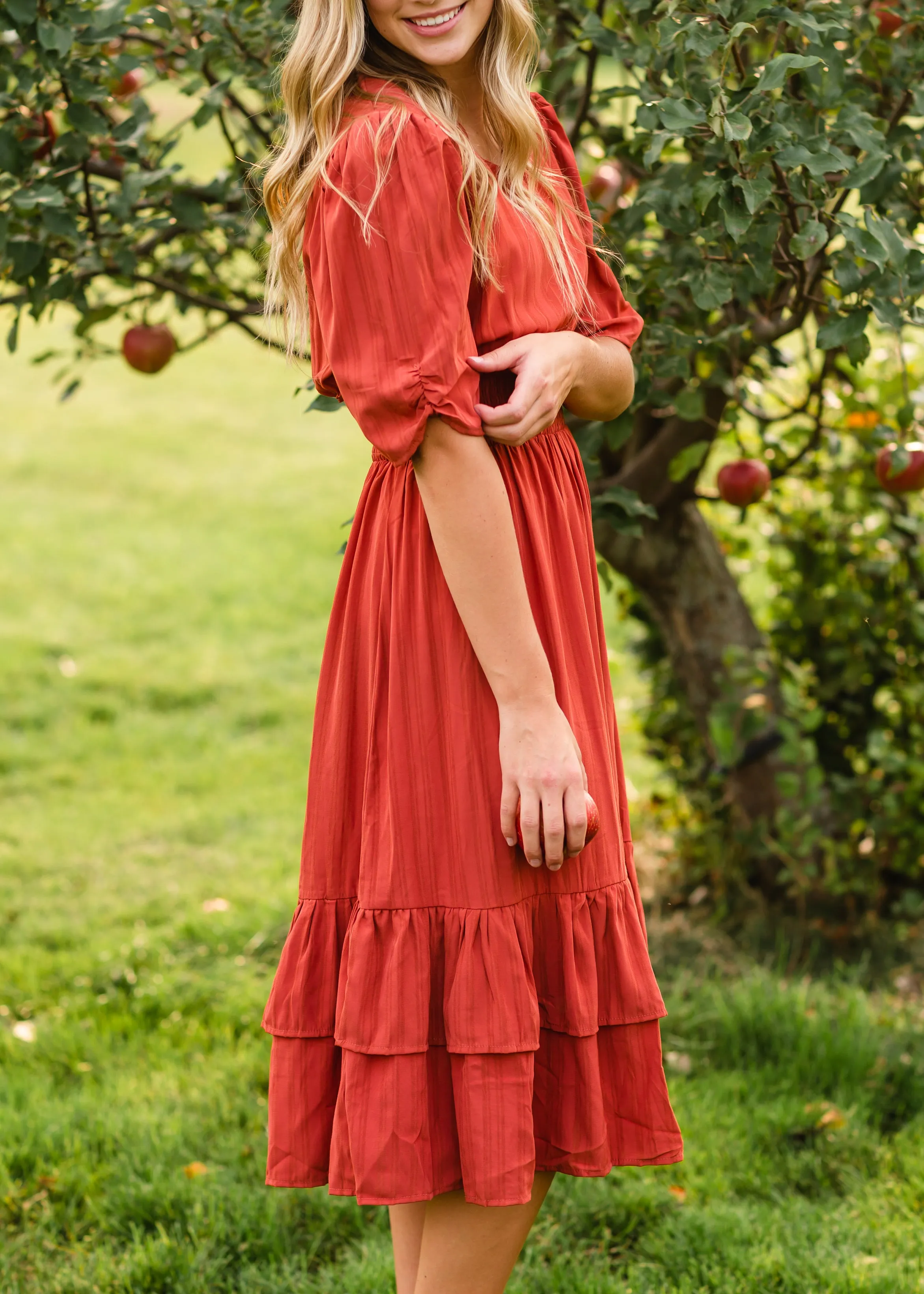 Dark Coral Ruffle Flare Midi Dress