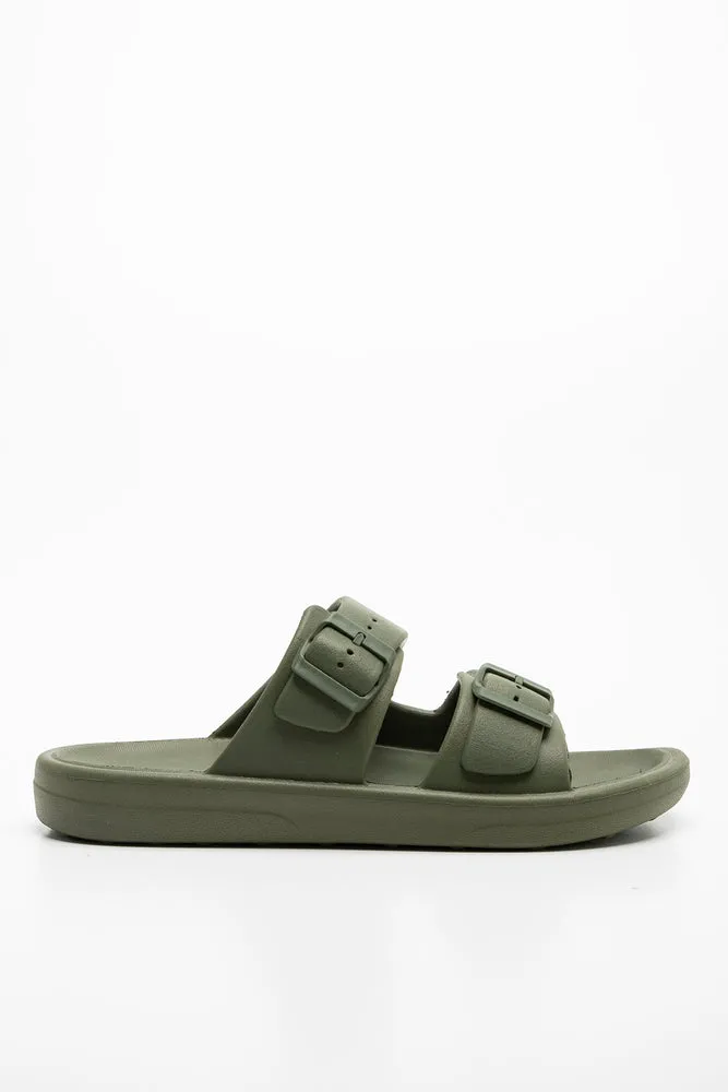 Double Strap Slide Dark Green