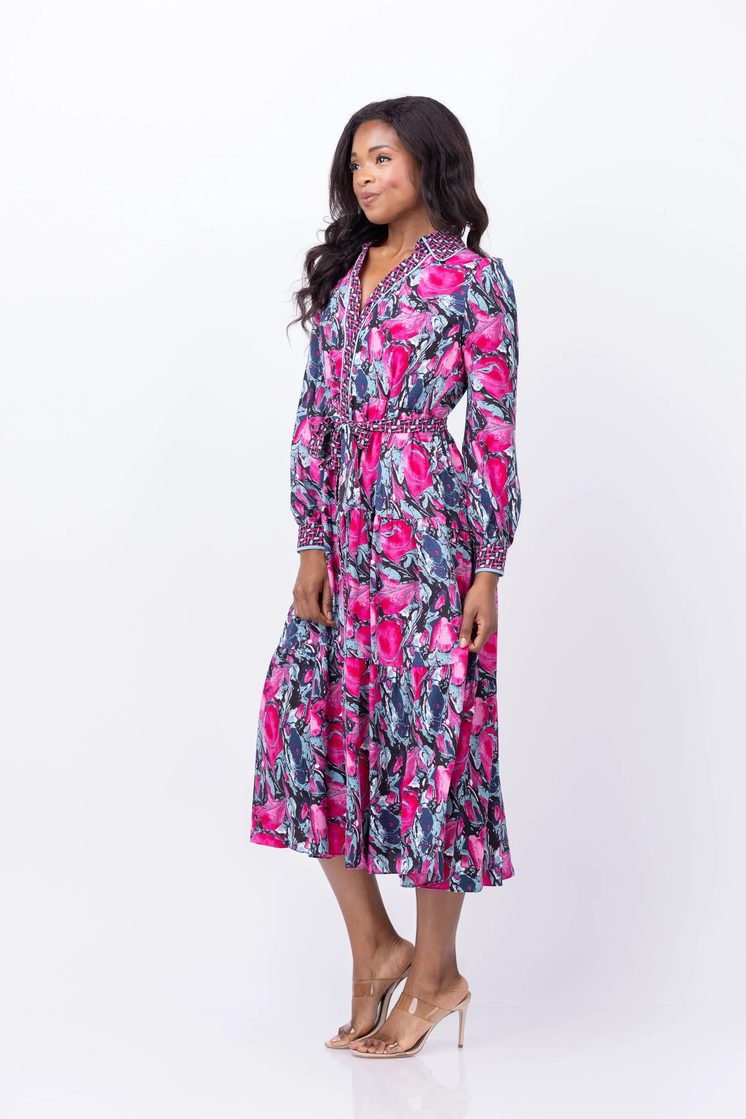 DVF Alea Dress in Misfit Marble/Lydian Indian Pink