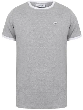 Earl Cotton Jersey Crew Neck Ringer T-Shirt In Light Grey Marl / White - Le Shark