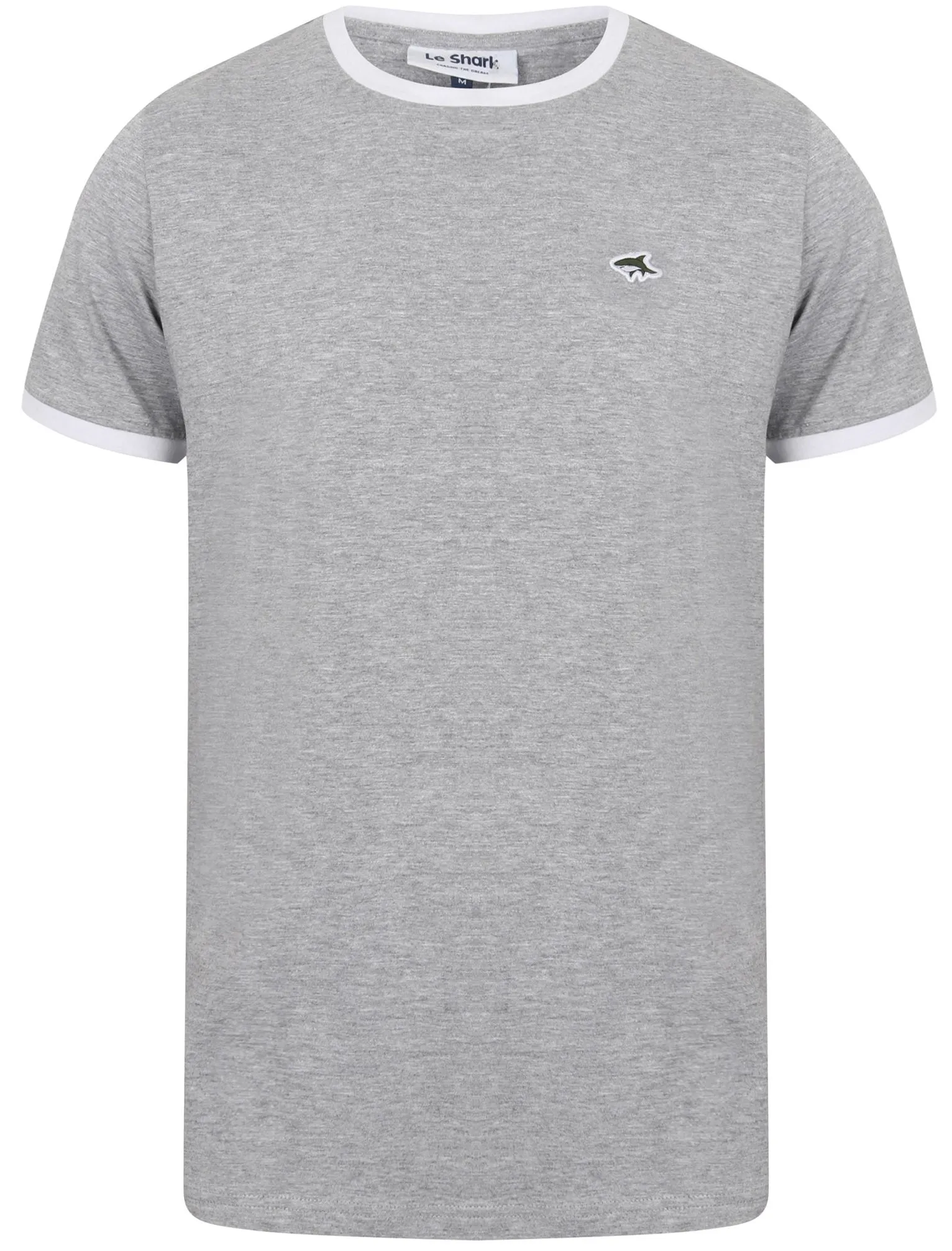 Earl Cotton Jersey Crew Neck Ringer T-Shirt In Light Grey Marl / White - Le Shark