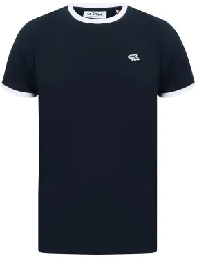 Earl Cotton Jersey Crew Neck Ringer T-Shirt In Sky Captain Navy - Le Shark