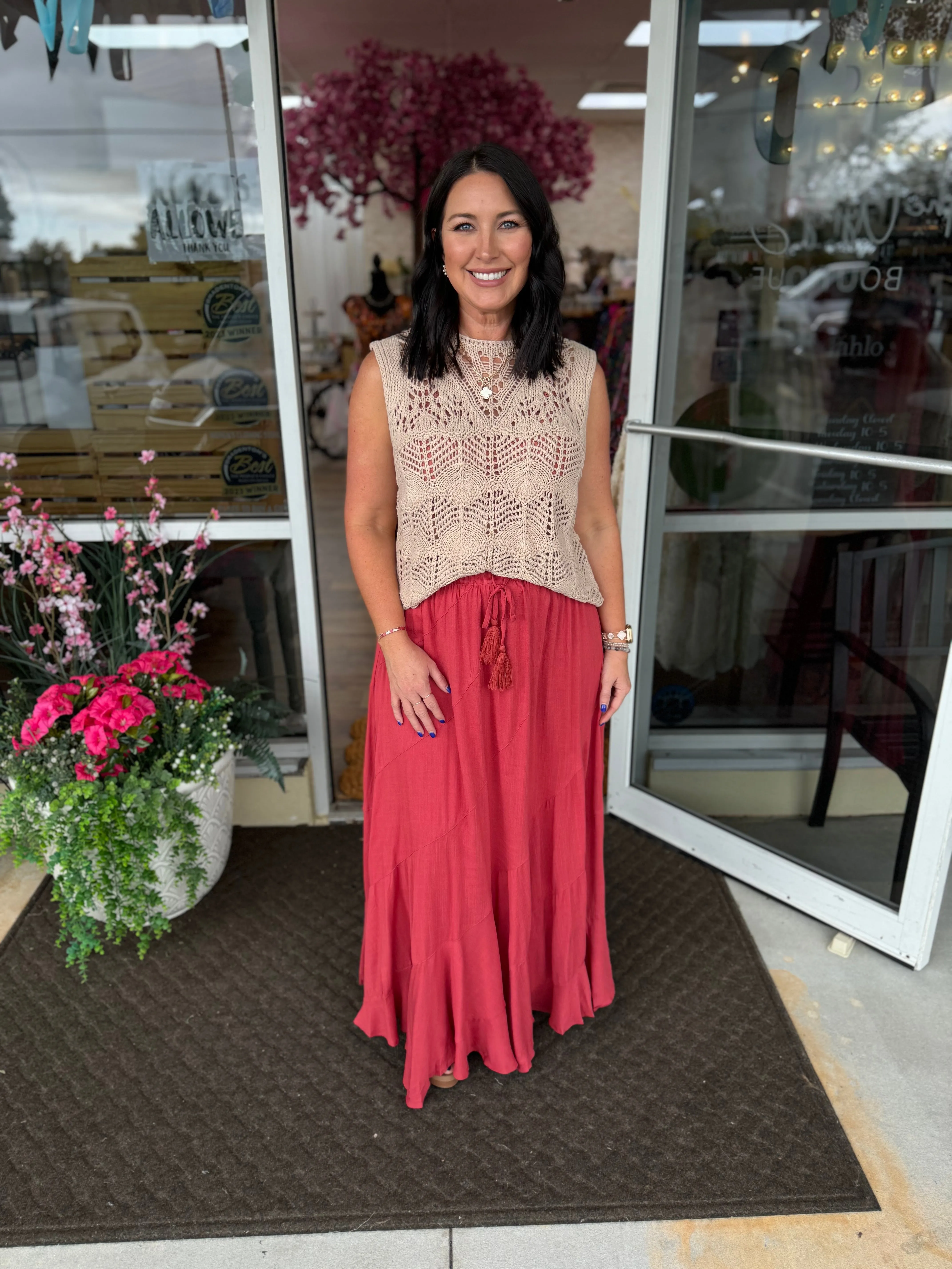 Easel - Dark Rose Textured Maxi Skirt