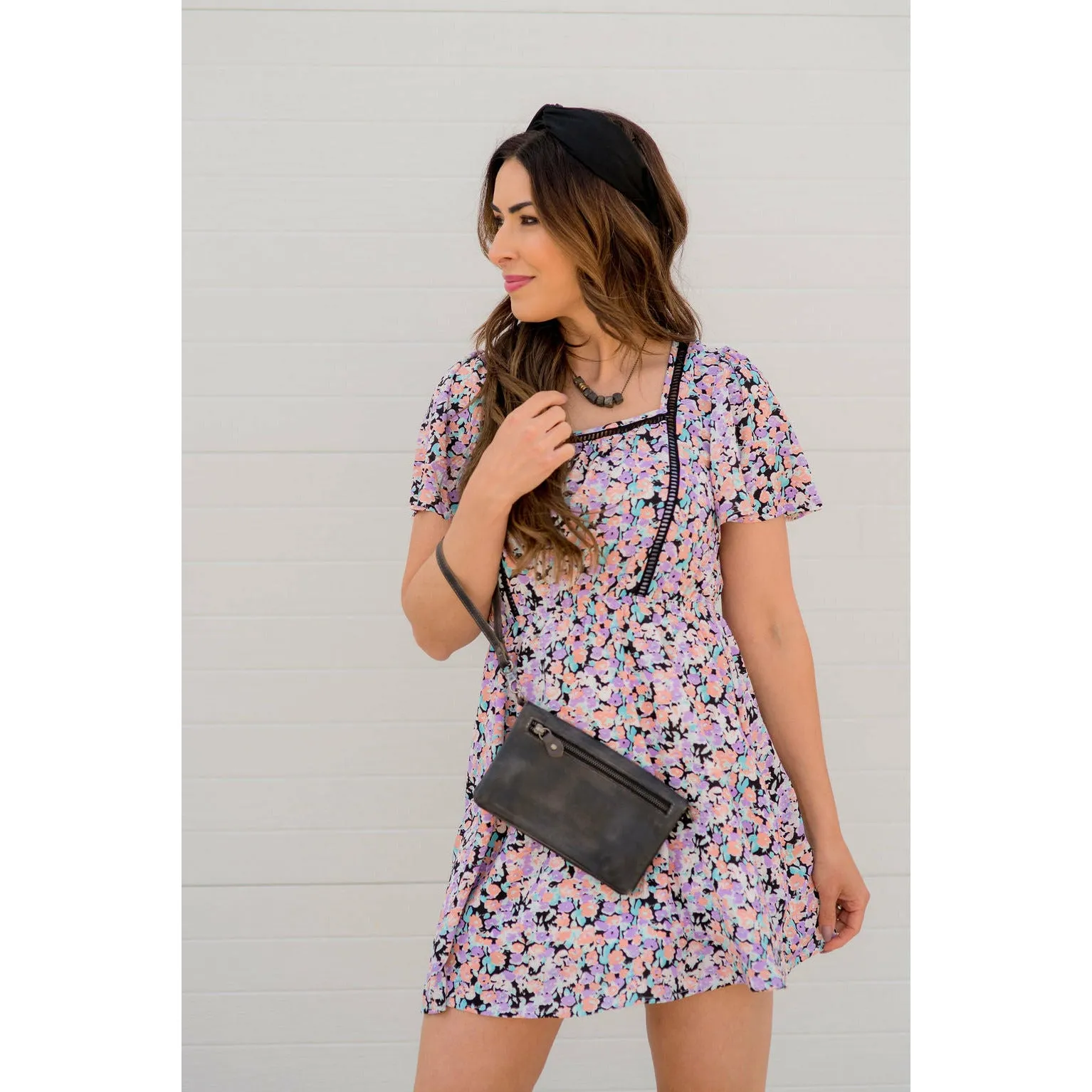 Embroidery Accented Floral Tie Back Dress