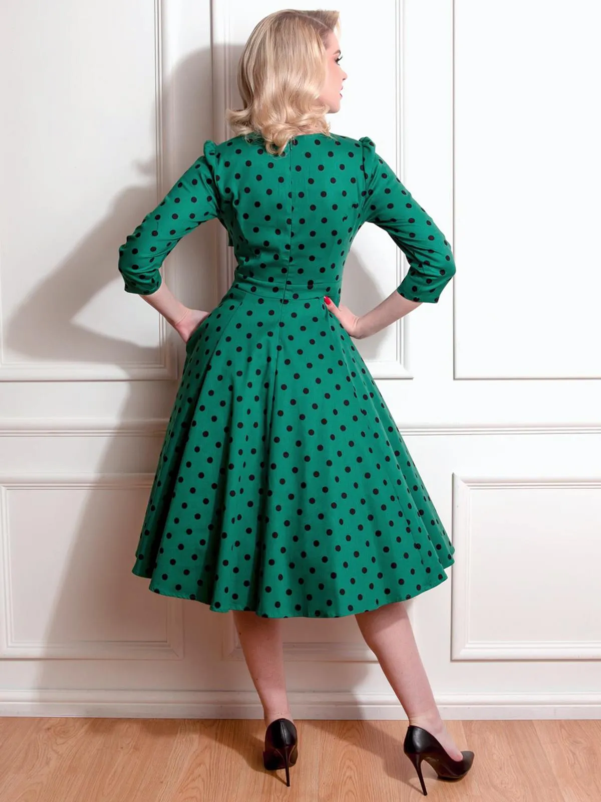 Emerald Green Polka Dot Vintage Style Swing Dress