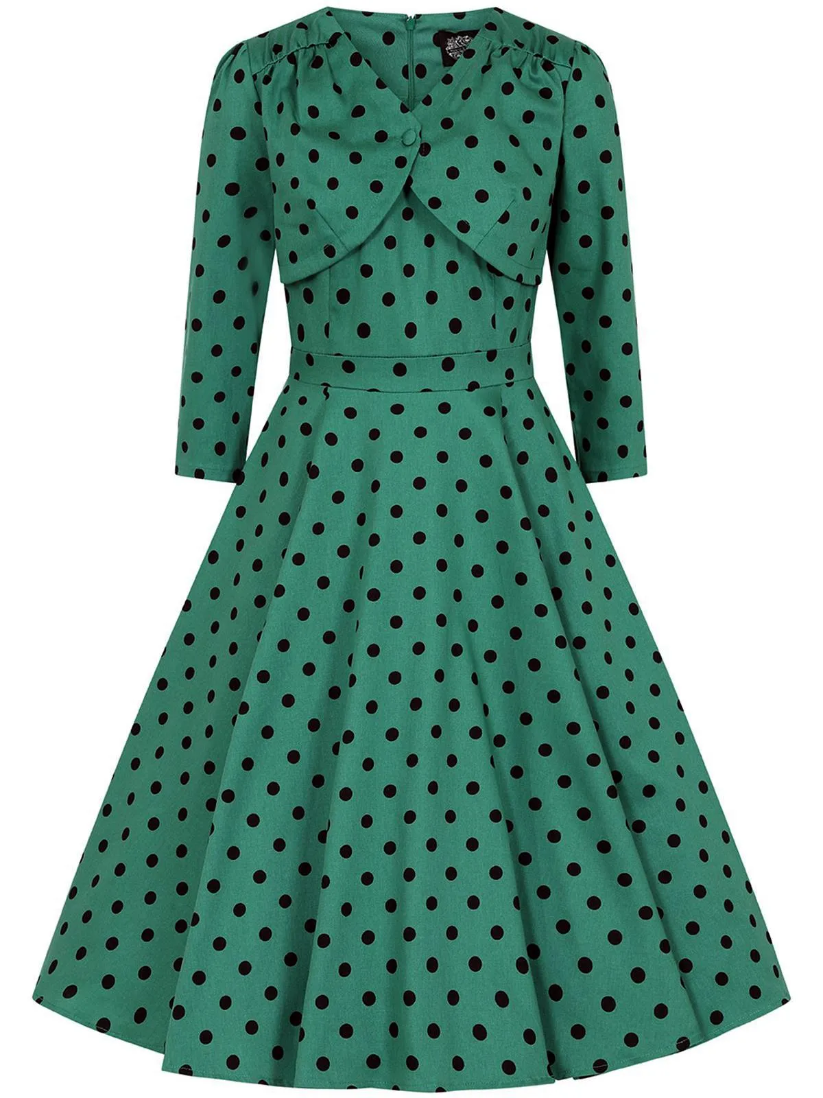 Emerald Green Polka Dot Vintage Style Swing Dress