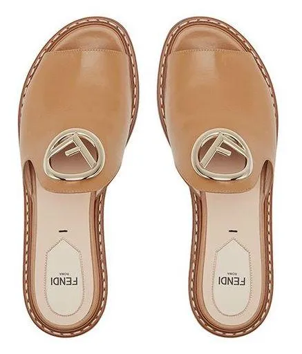 F Logo Mules, Light Brown or Black