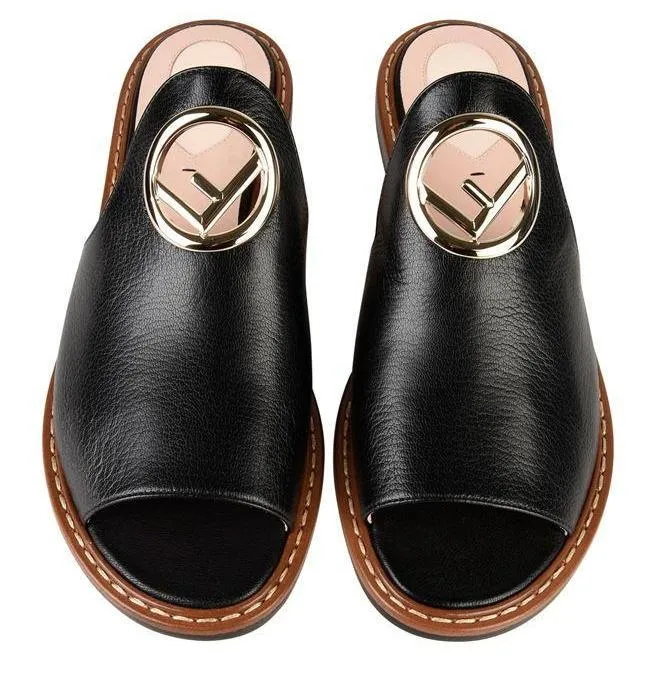 F Logo Mules, Light Brown or Black