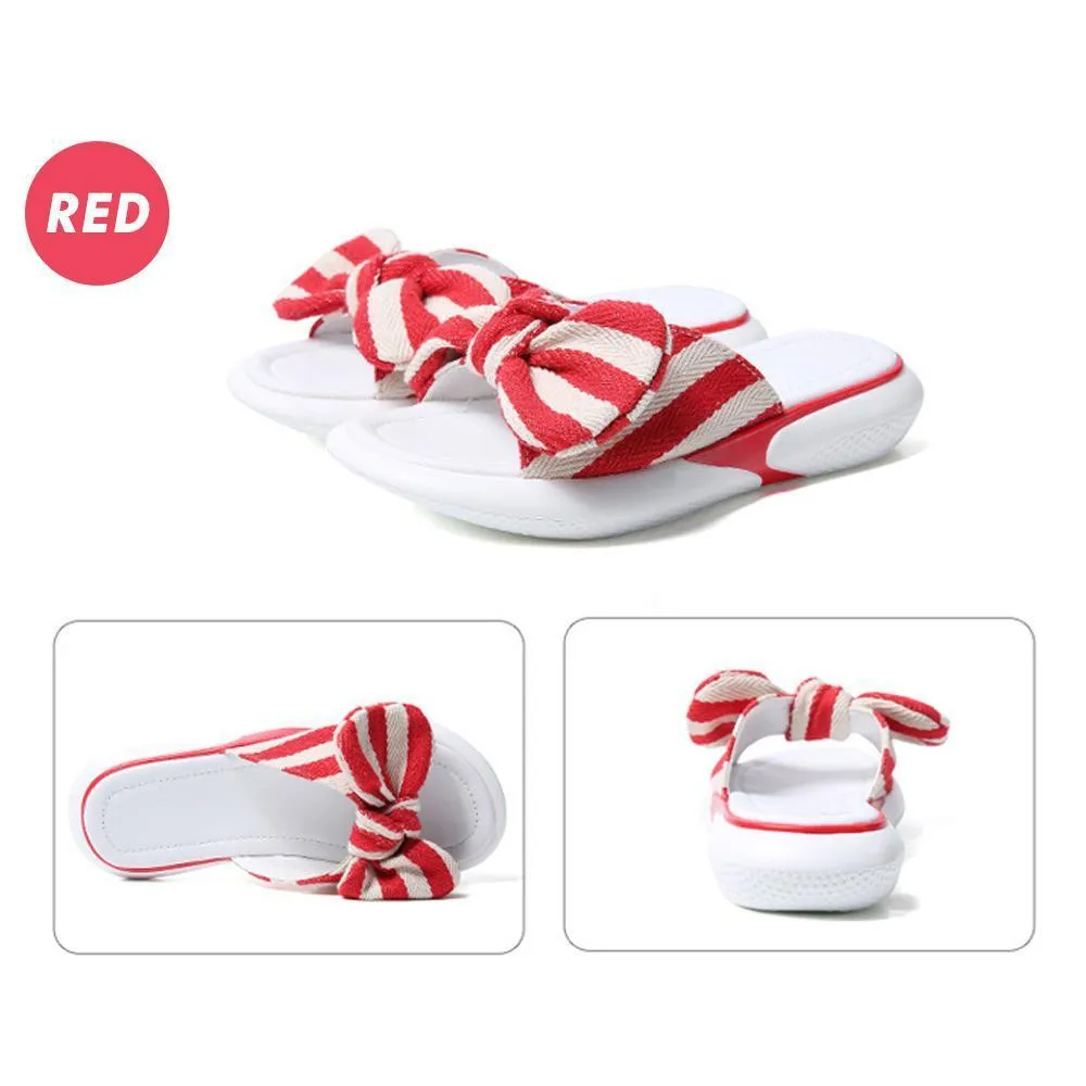 Fashion Open Toe Wedges Bowties Stripe Slides Slippers