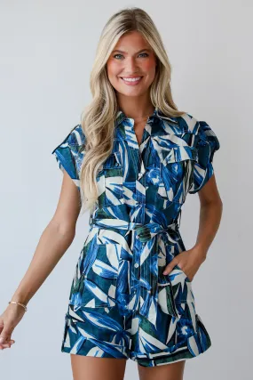 FINAL SALE - Celebrating Sun Blue Tropical Print Romper