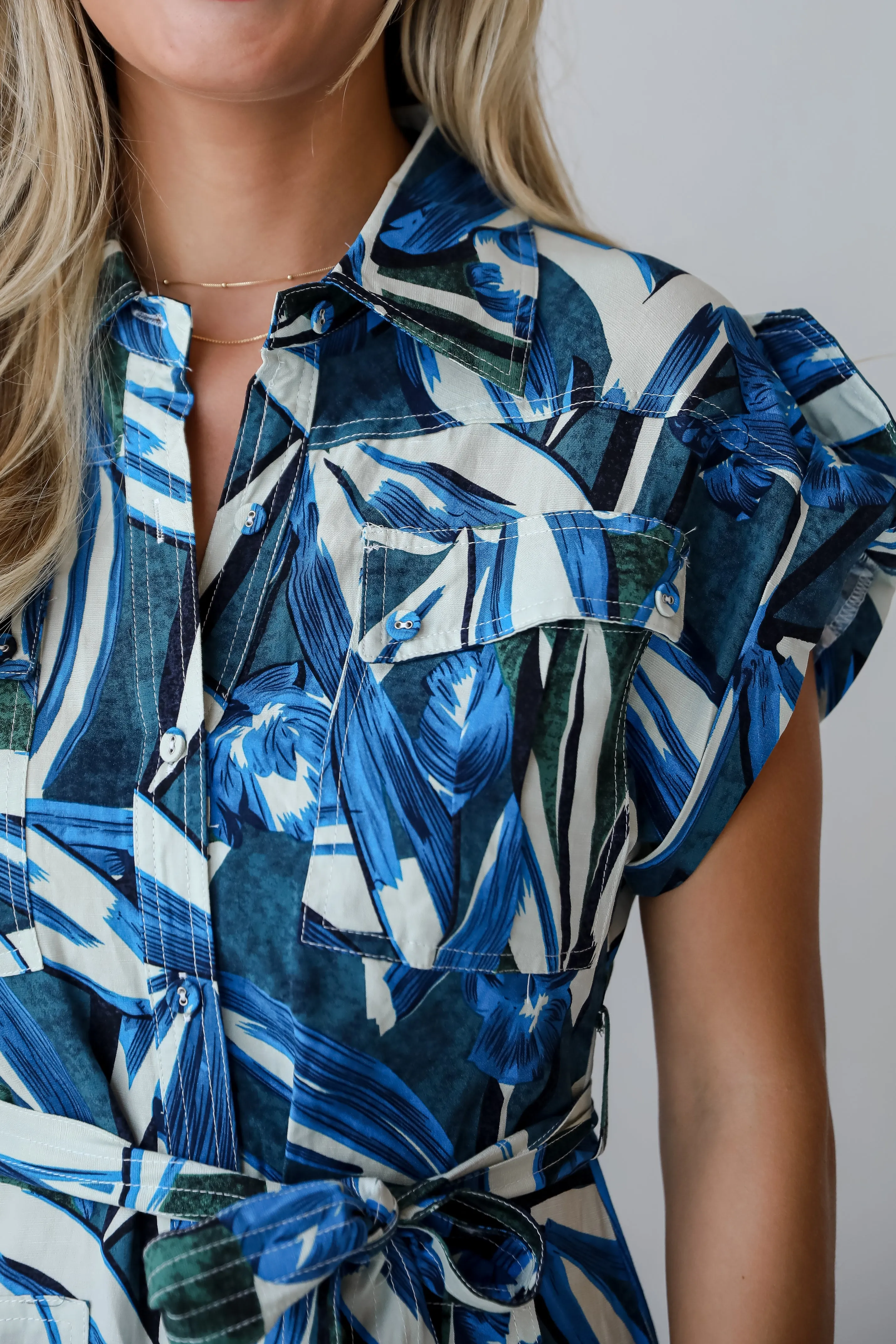 FINAL SALE - Celebrating Sun Blue Tropical Print Romper