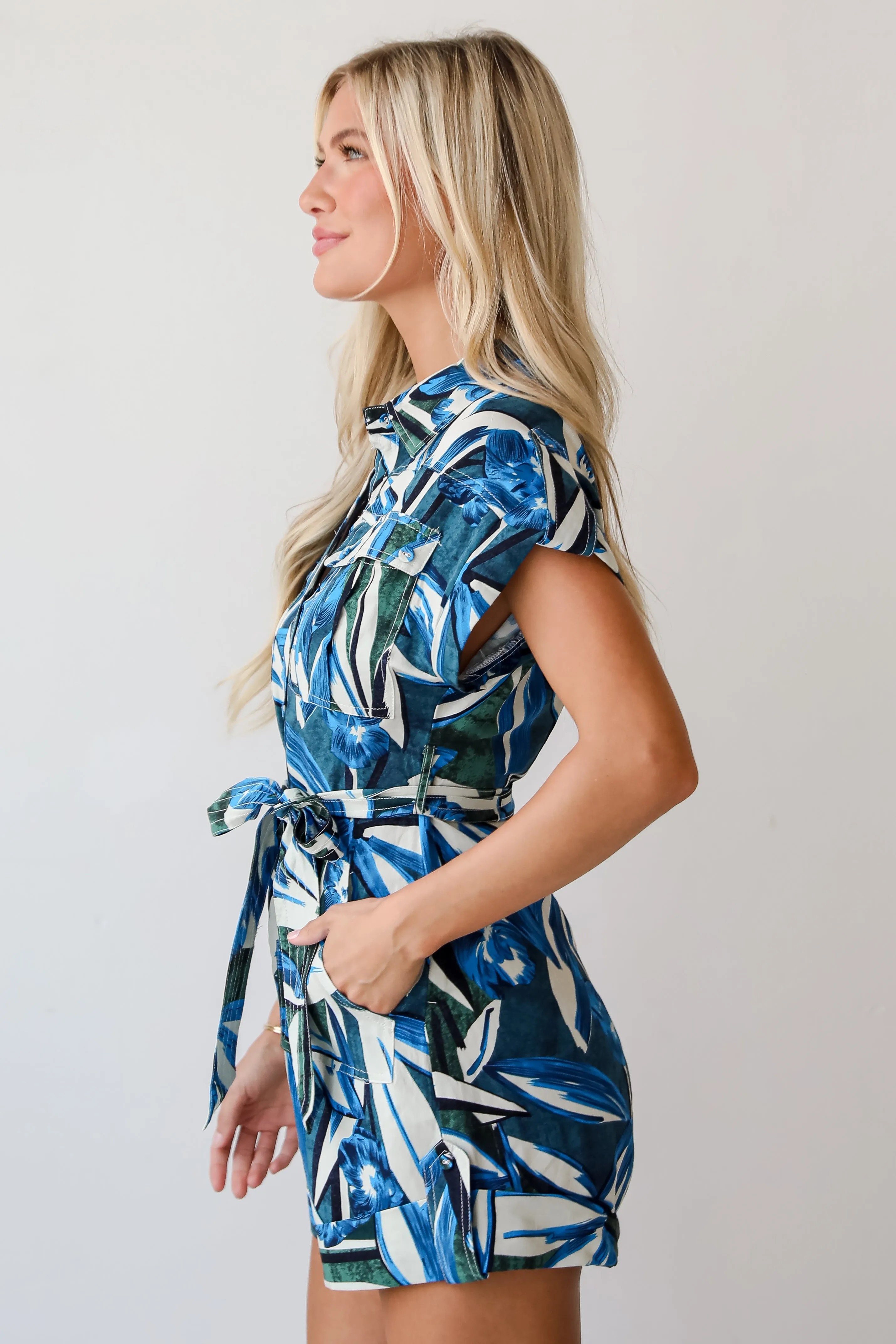 FINAL SALE - Celebrating Sun Blue Tropical Print Romper