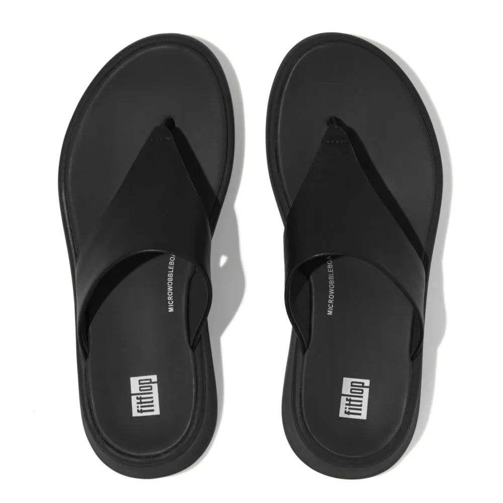 FitFlop F-mode Leather Flatform Black Toe Post Sandals V2