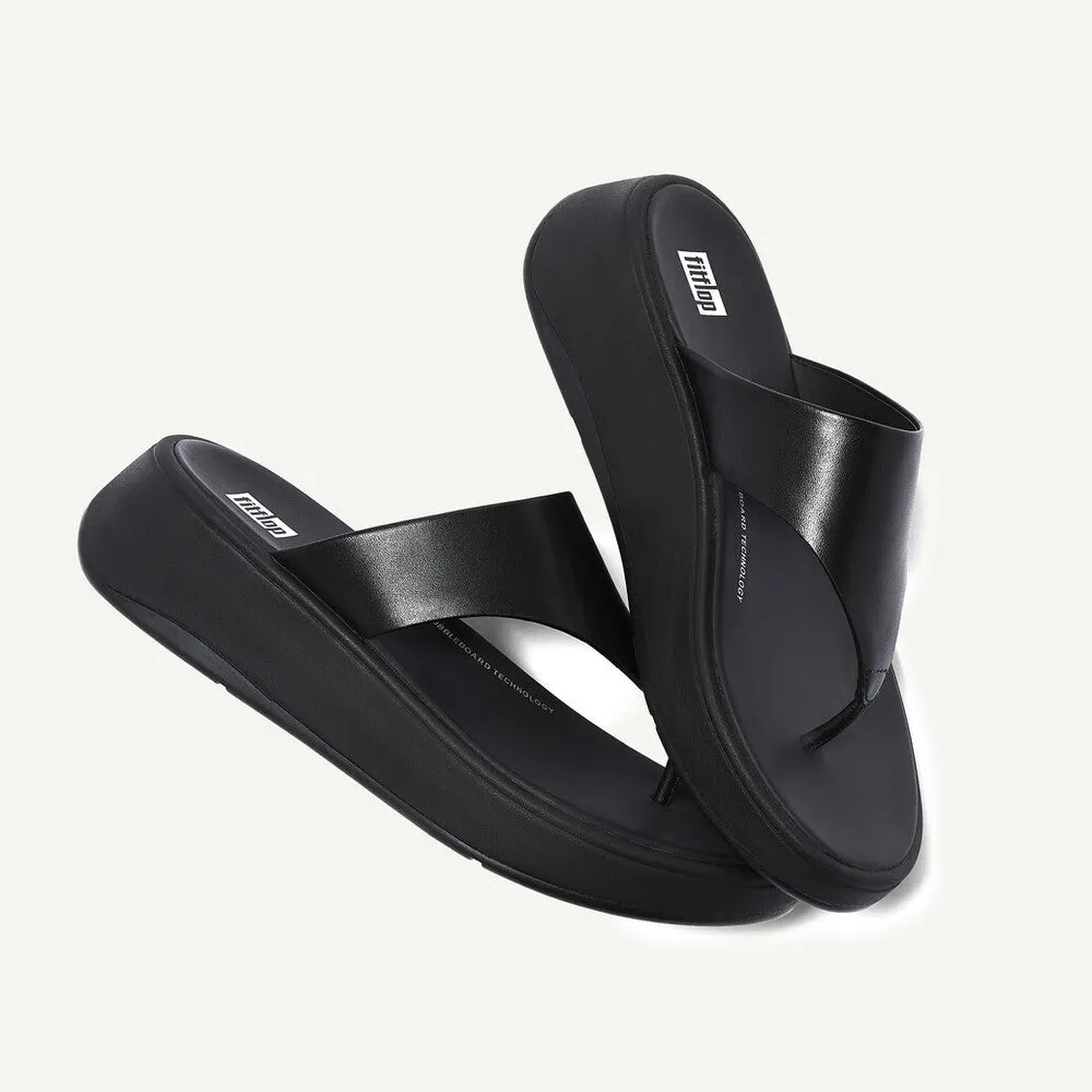 FitFlop F-mode Leather Flatform Black Toe Post Sandals V2