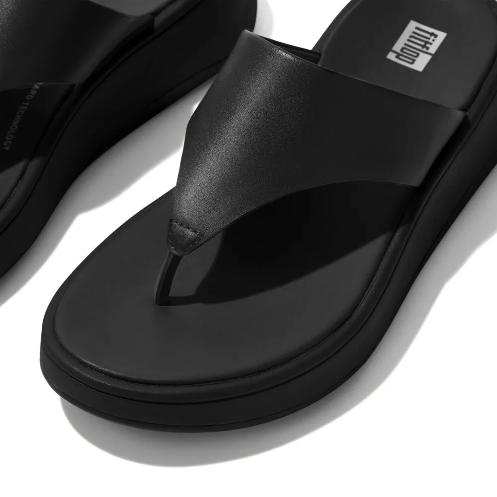 FitFlop F-mode Leather Flatform Black Toe Post Sandals V2