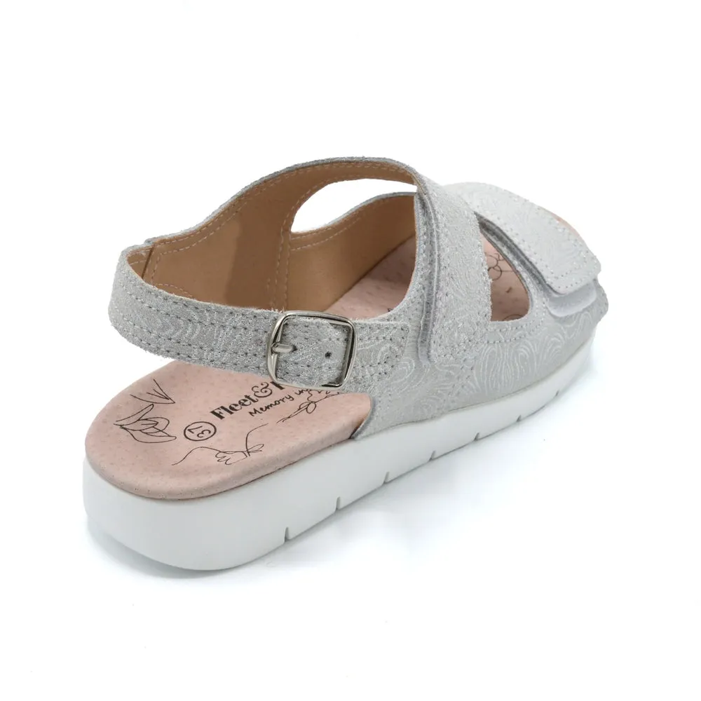 Fleet & Foster Begonia - Ladies Wide Fit Summer Sandal - 2V (2E-4E) Fitting - Silver