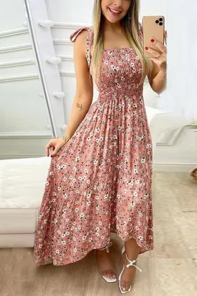 Floral Print Bow Slip Maxi Dess