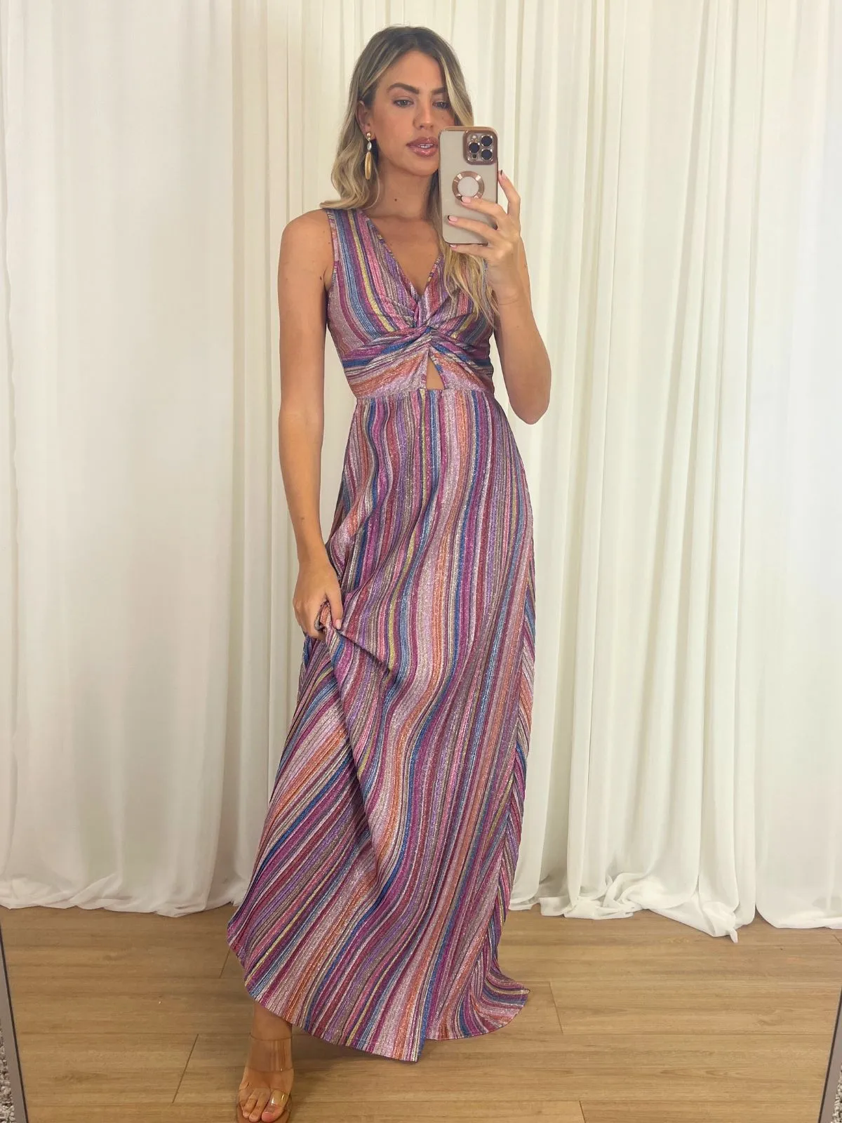 Florence Stripe Sparkle Maxi Dress in Multi