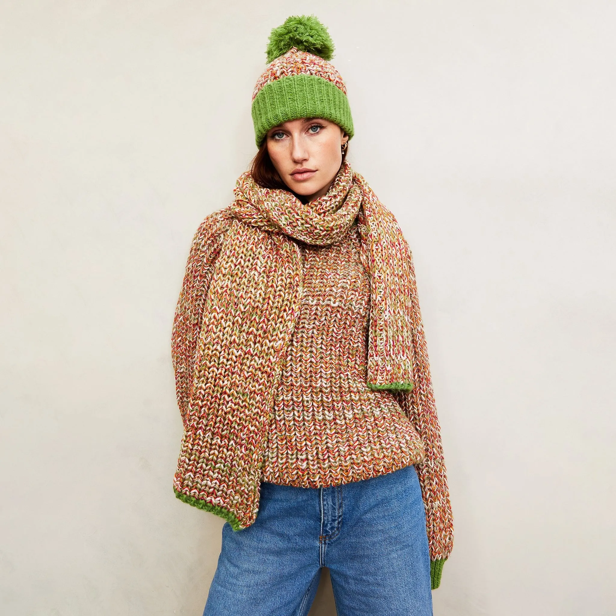 Florence Twist Oversized Chunky Knitted Scarf - Olive Green