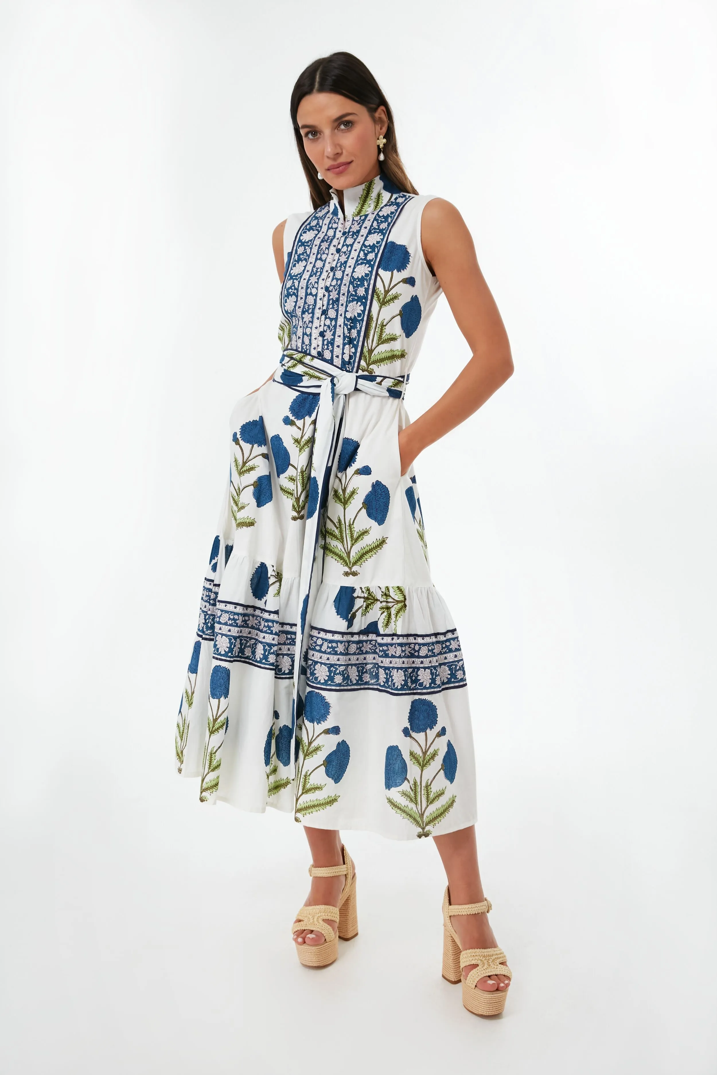 French Blue Marigold Sleeveless Flounce Dress