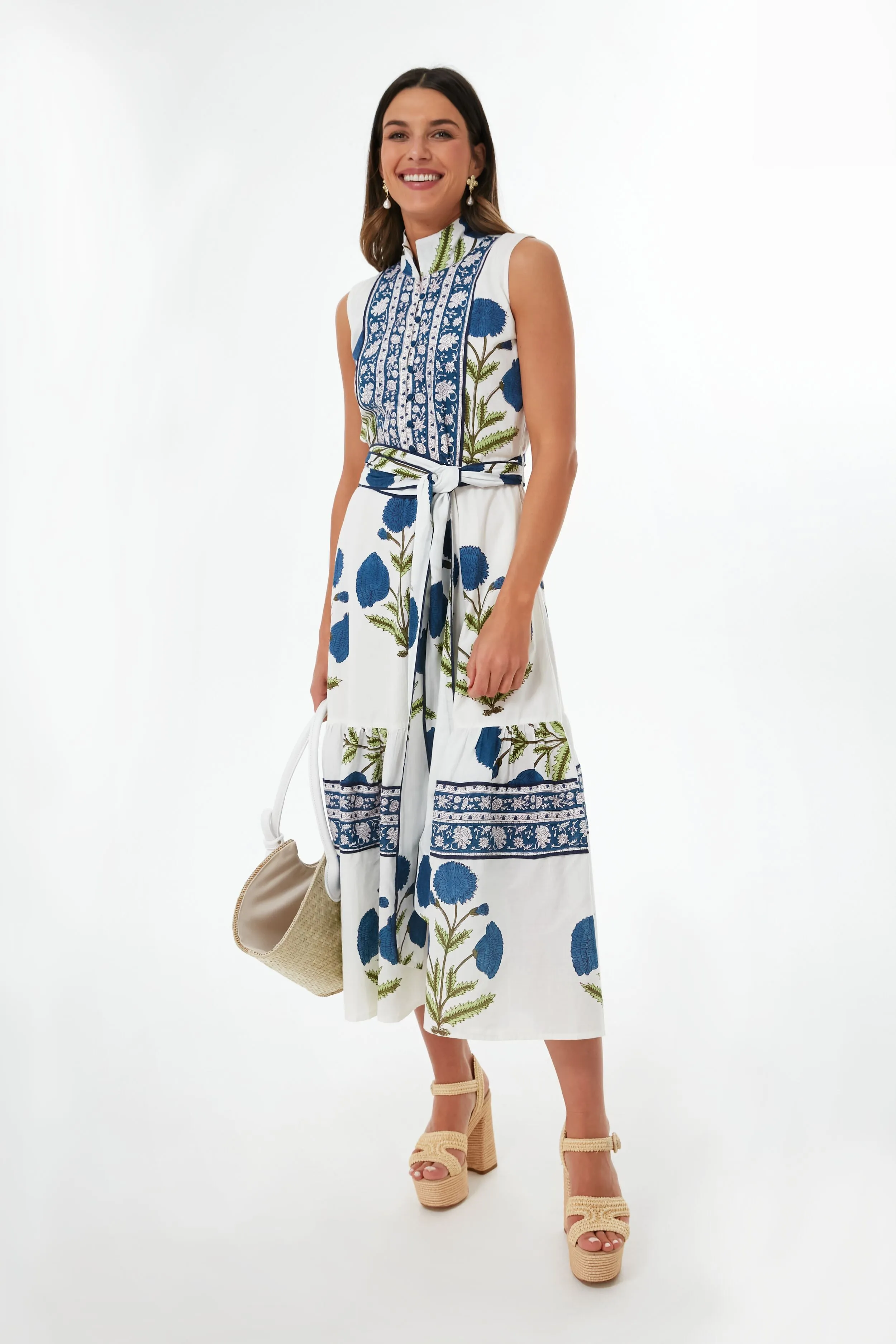 French Blue Marigold Sleeveless Flounce Dress