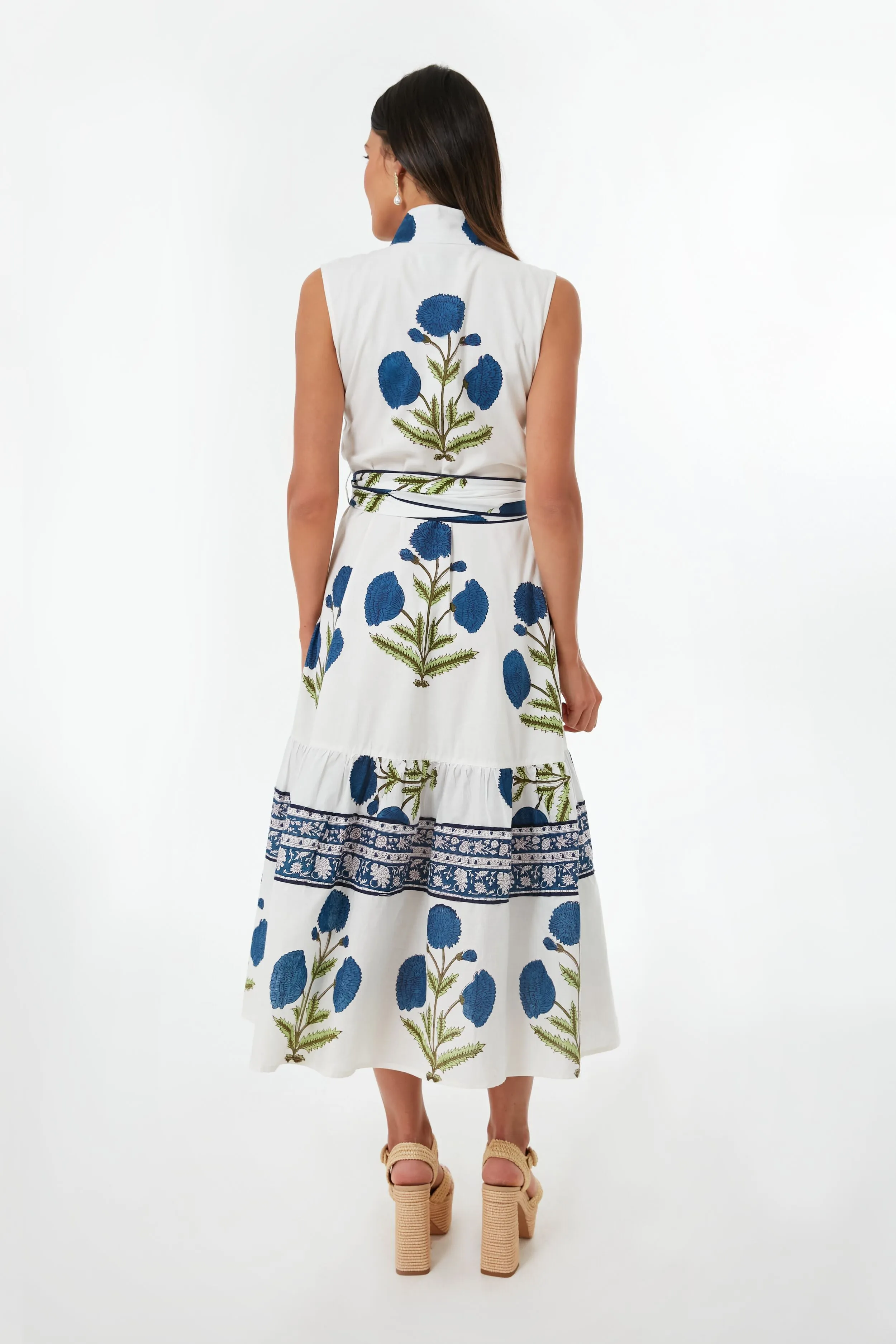 French Blue Marigold Sleeveless Flounce Dress