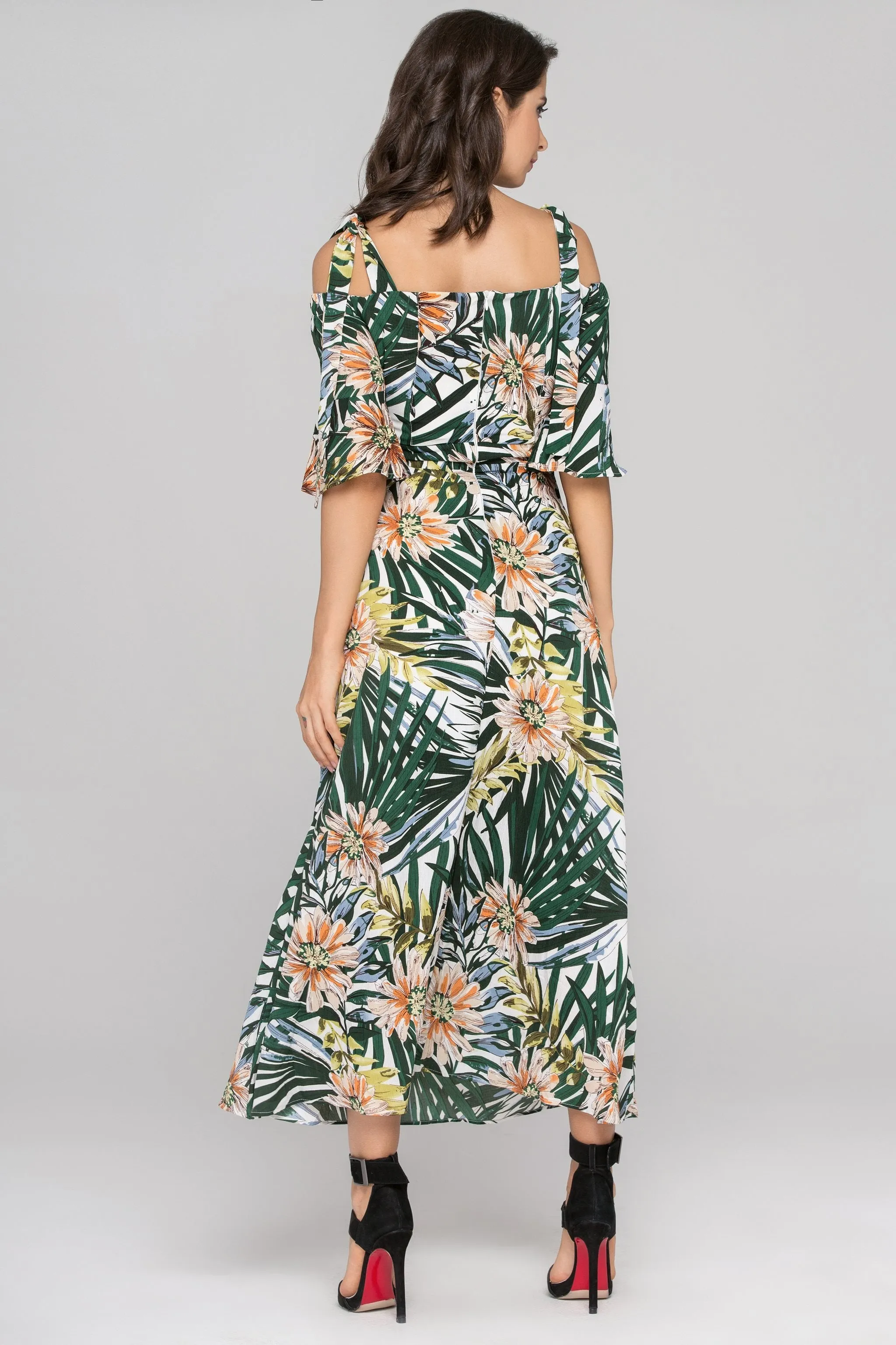 Garden Print Cold Shoulder Maxi Dress