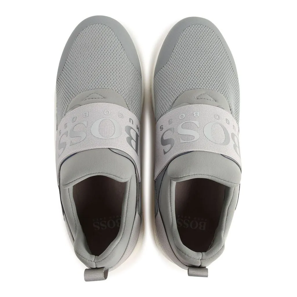 Gray Silver Logo Sneakers