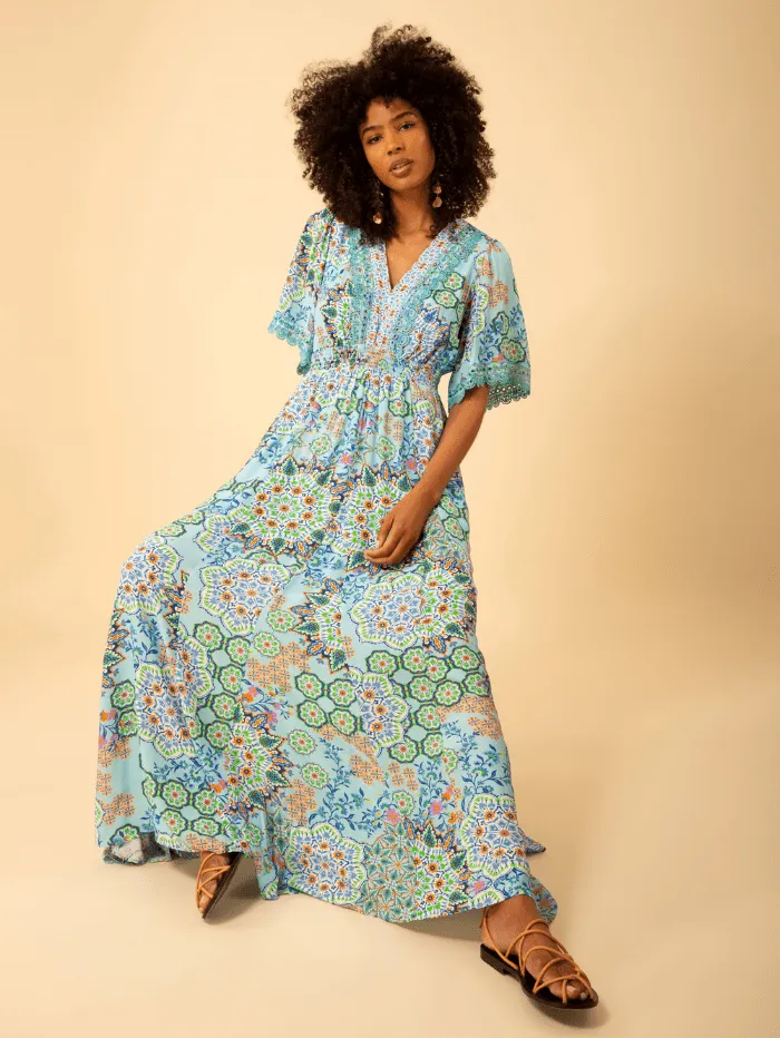 Hale Bob CHARLEE Turquoise Print Maxi Dress H43EK622A