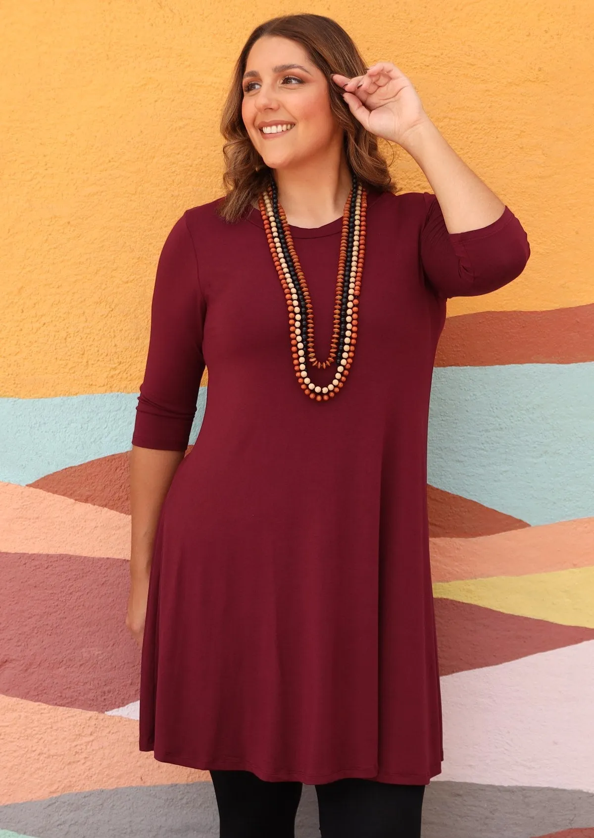 Half Sleeve Jersey Dress Maroon