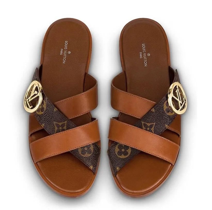 Horizon Flat Mule Sandals, Brown/Monogram