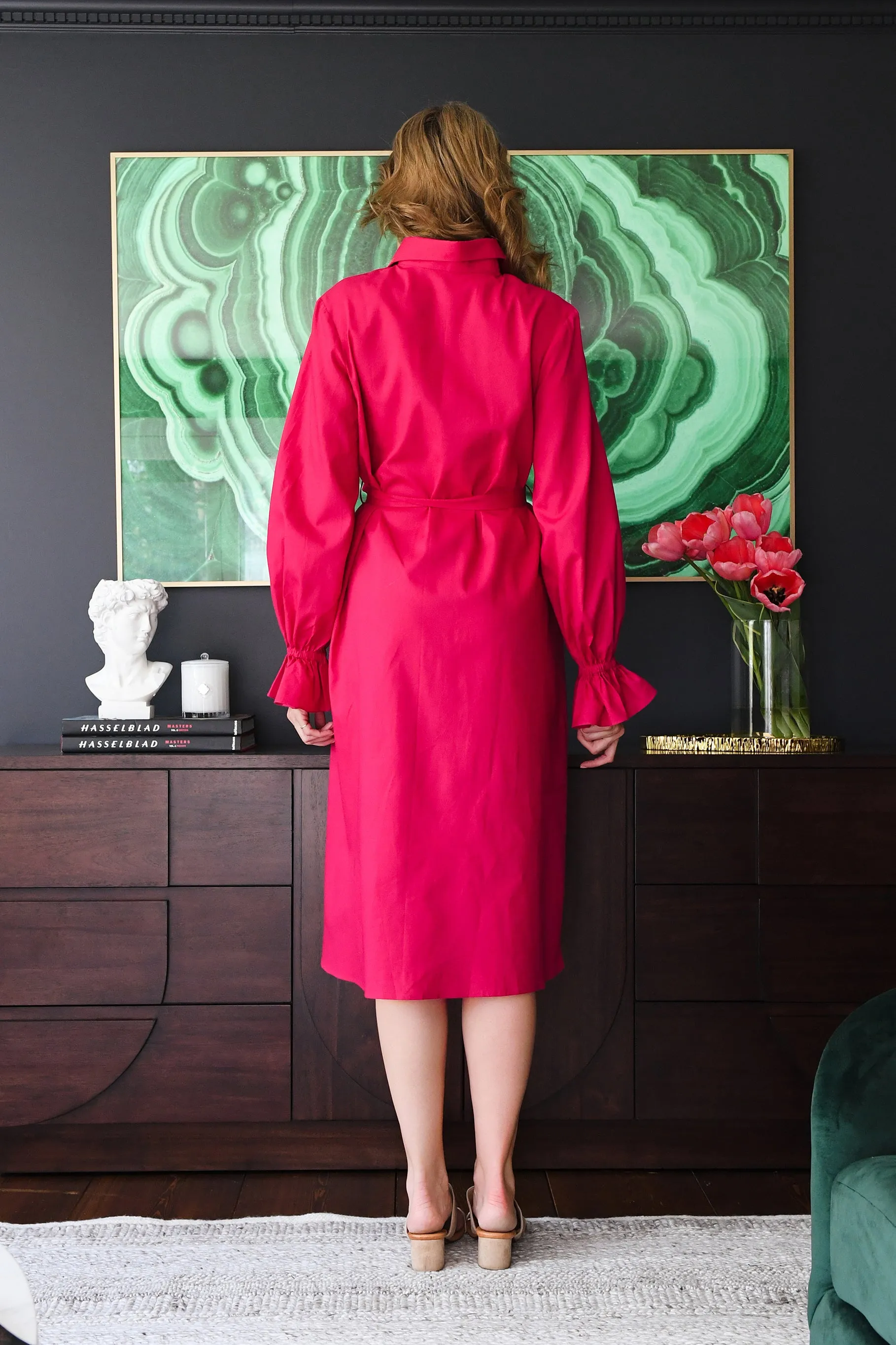 Hot Pink Poplin Shirt Dress