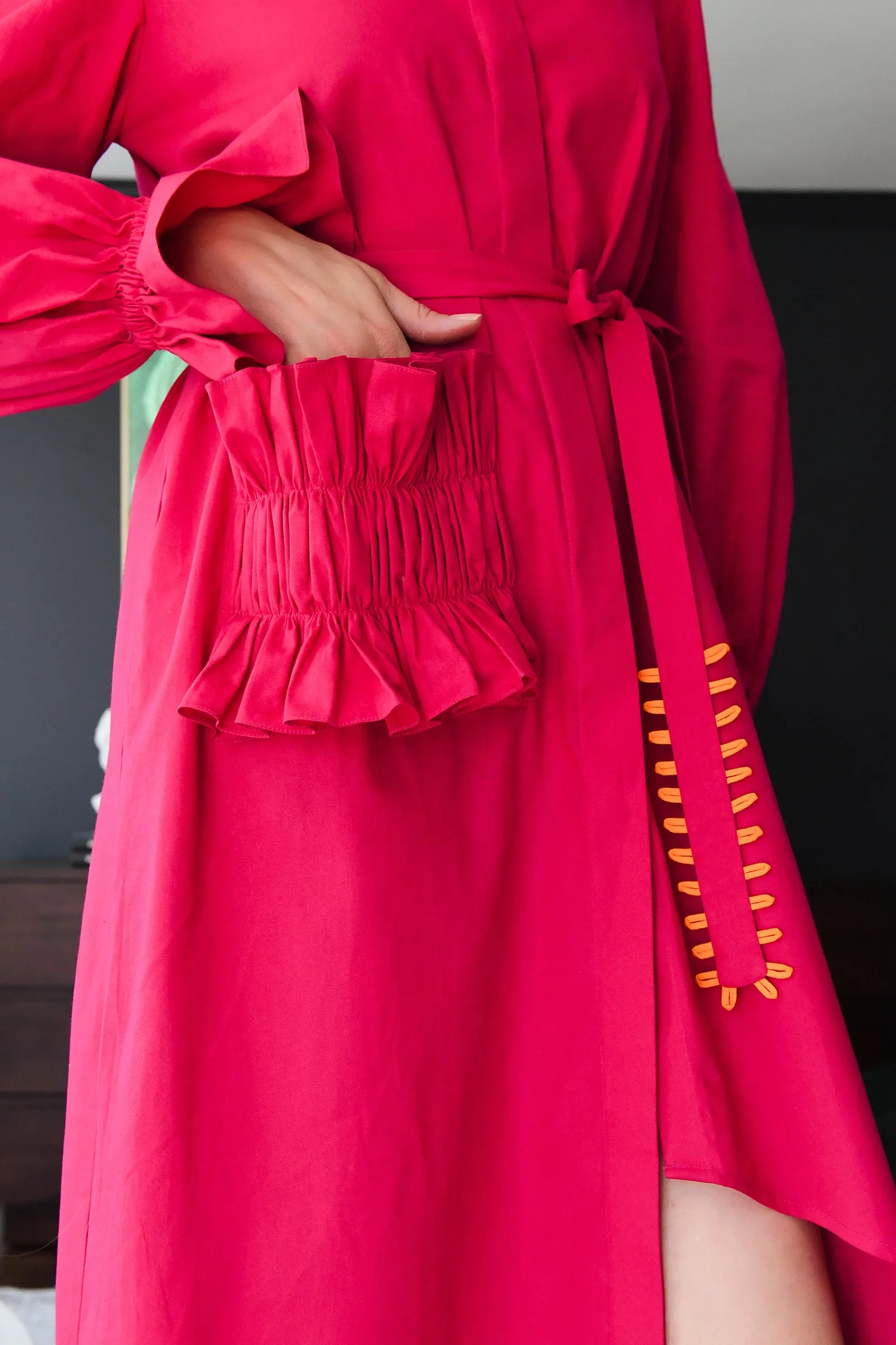 Hot Pink Poplin Shirt Dress