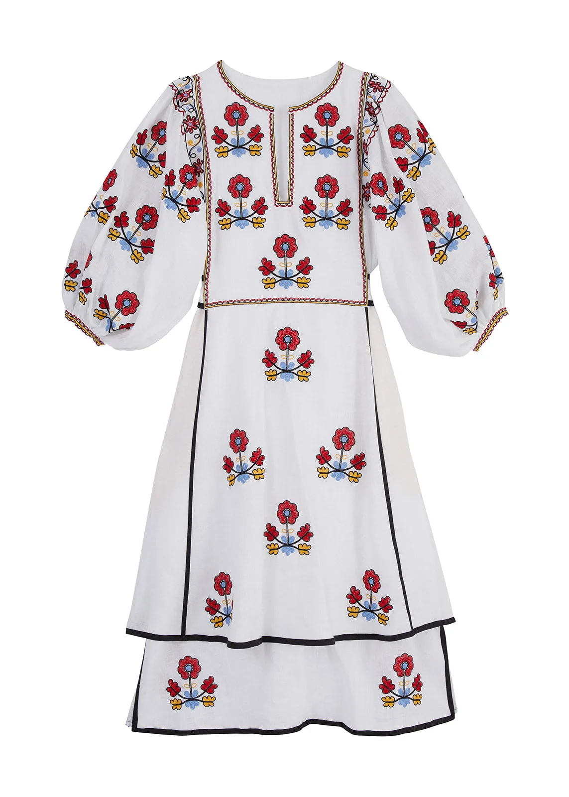 Iryna Embroidered Ukrainian Dress - White, Red, Yellow, Blue