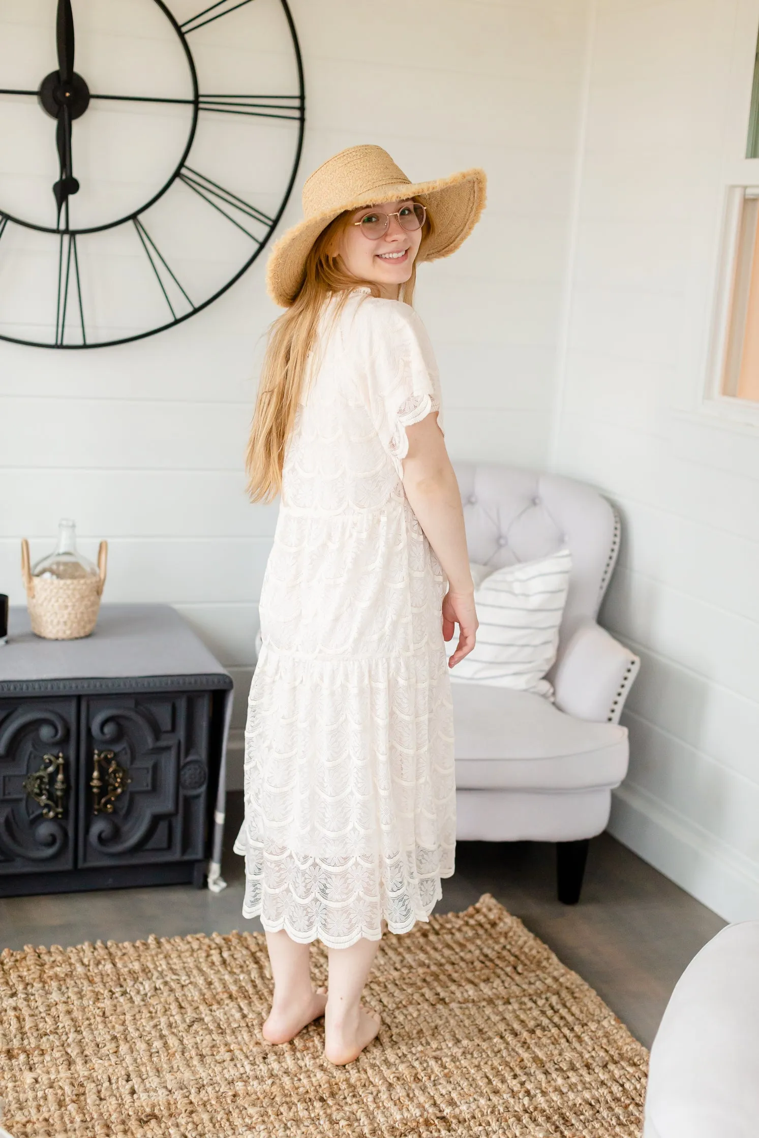 Ivory Lace Overlay Midi Dress - FINAL SALE