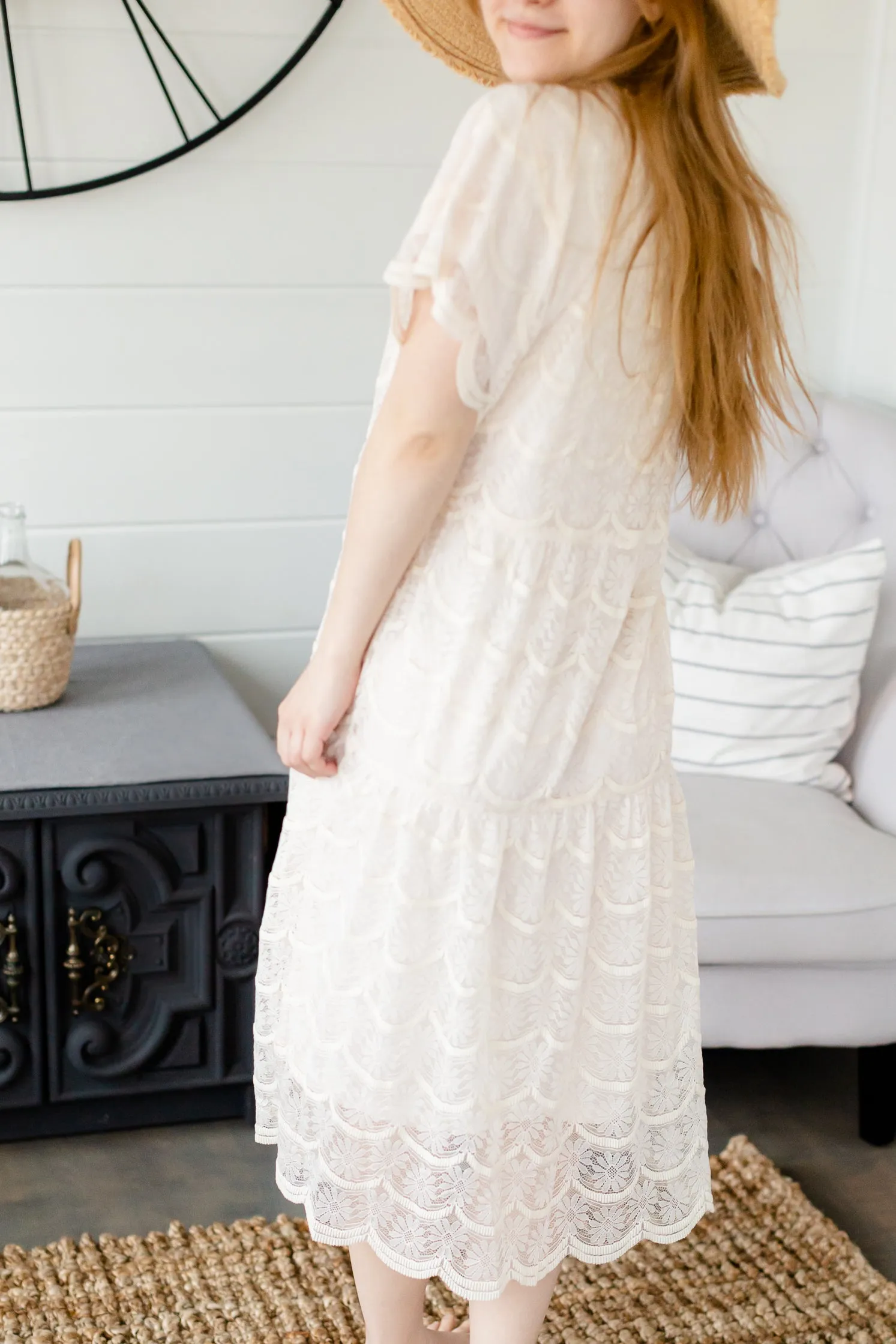 Ivory Lace Overlay Midi Dress - FINAL SALE