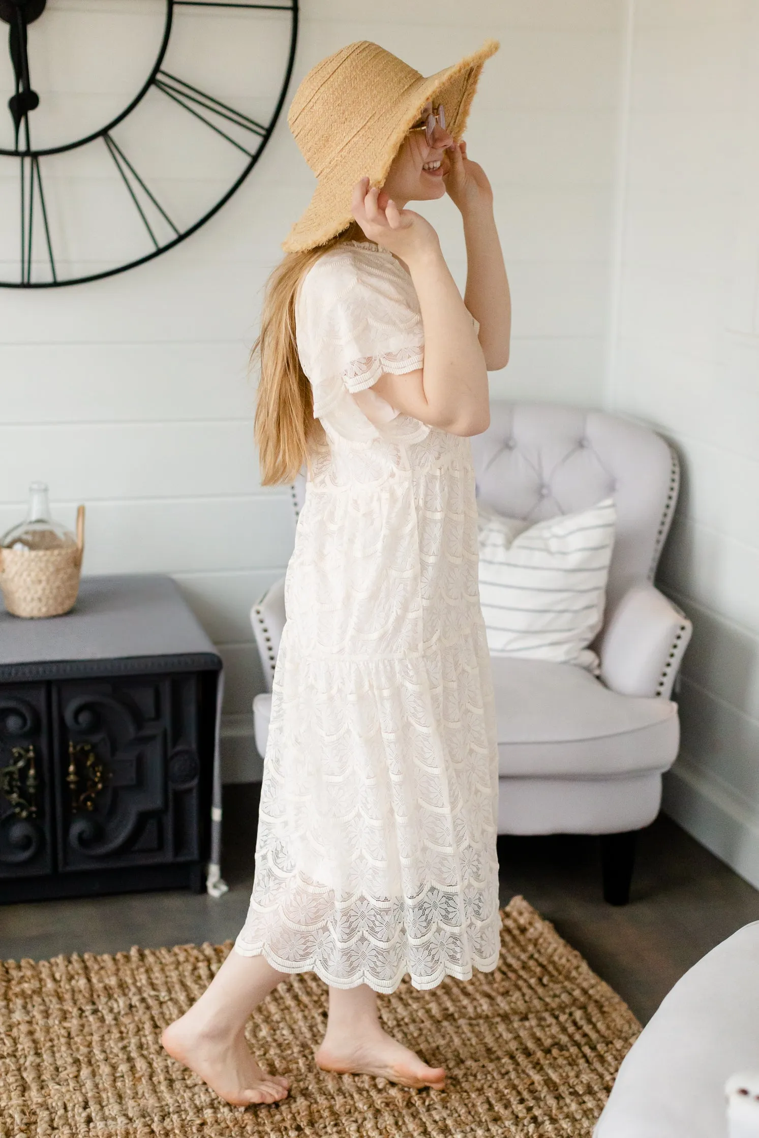 Ivory Lace Overlay Midi Dress - FINAL SALE