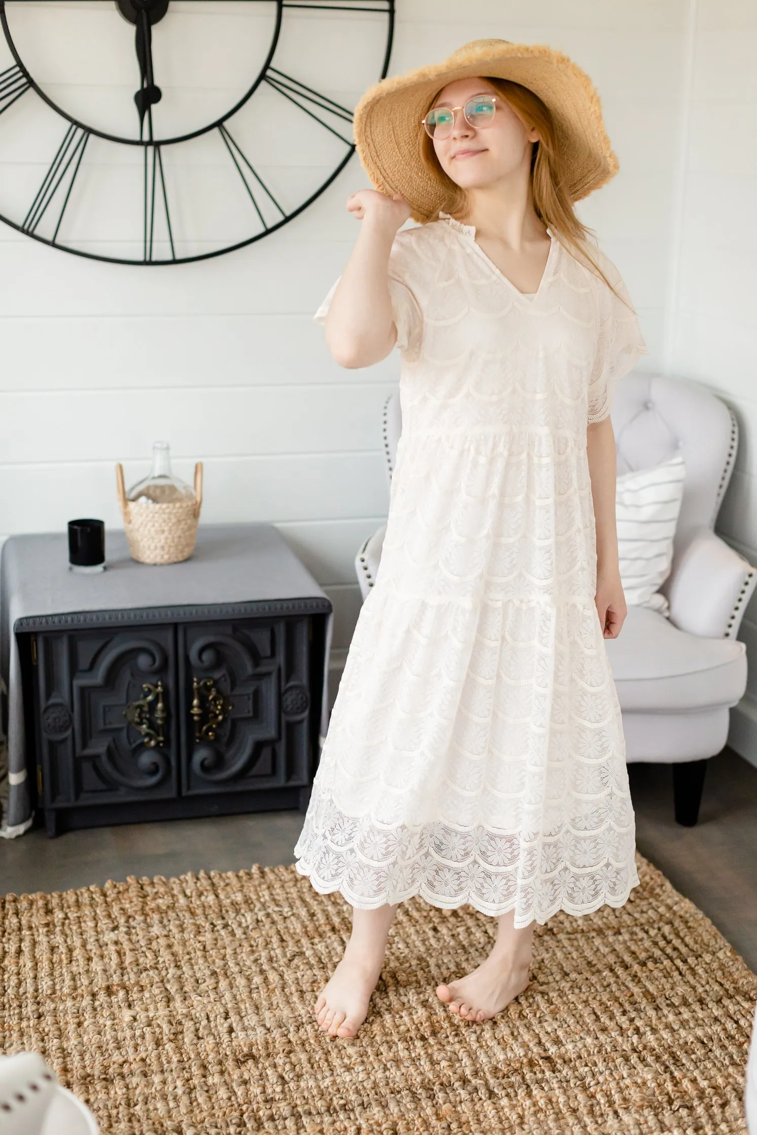 Ivory Lace Overlay Midi Dress - FINAL SALE