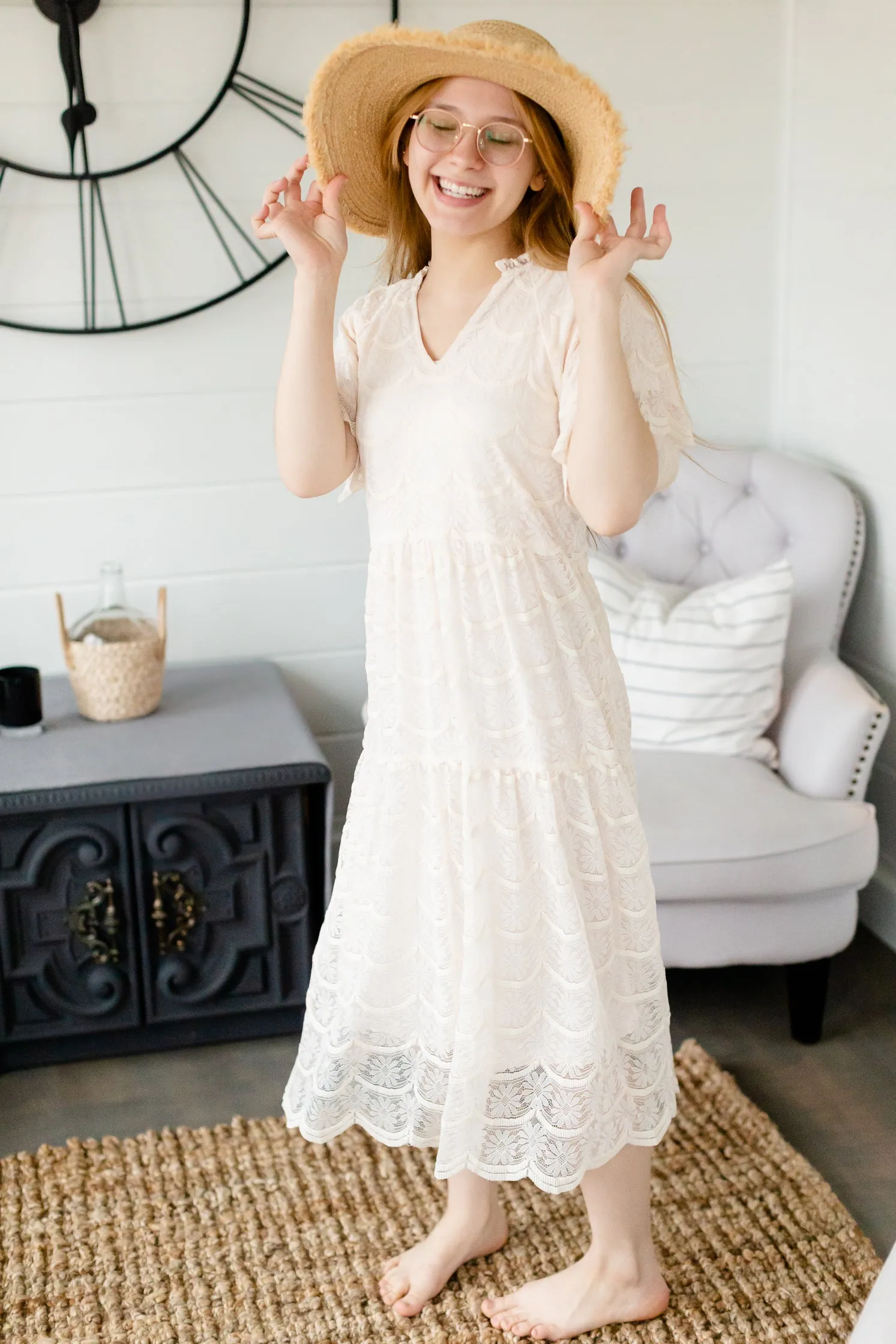 Ivory Lace Overlay Midi Dress - FINAL SALE