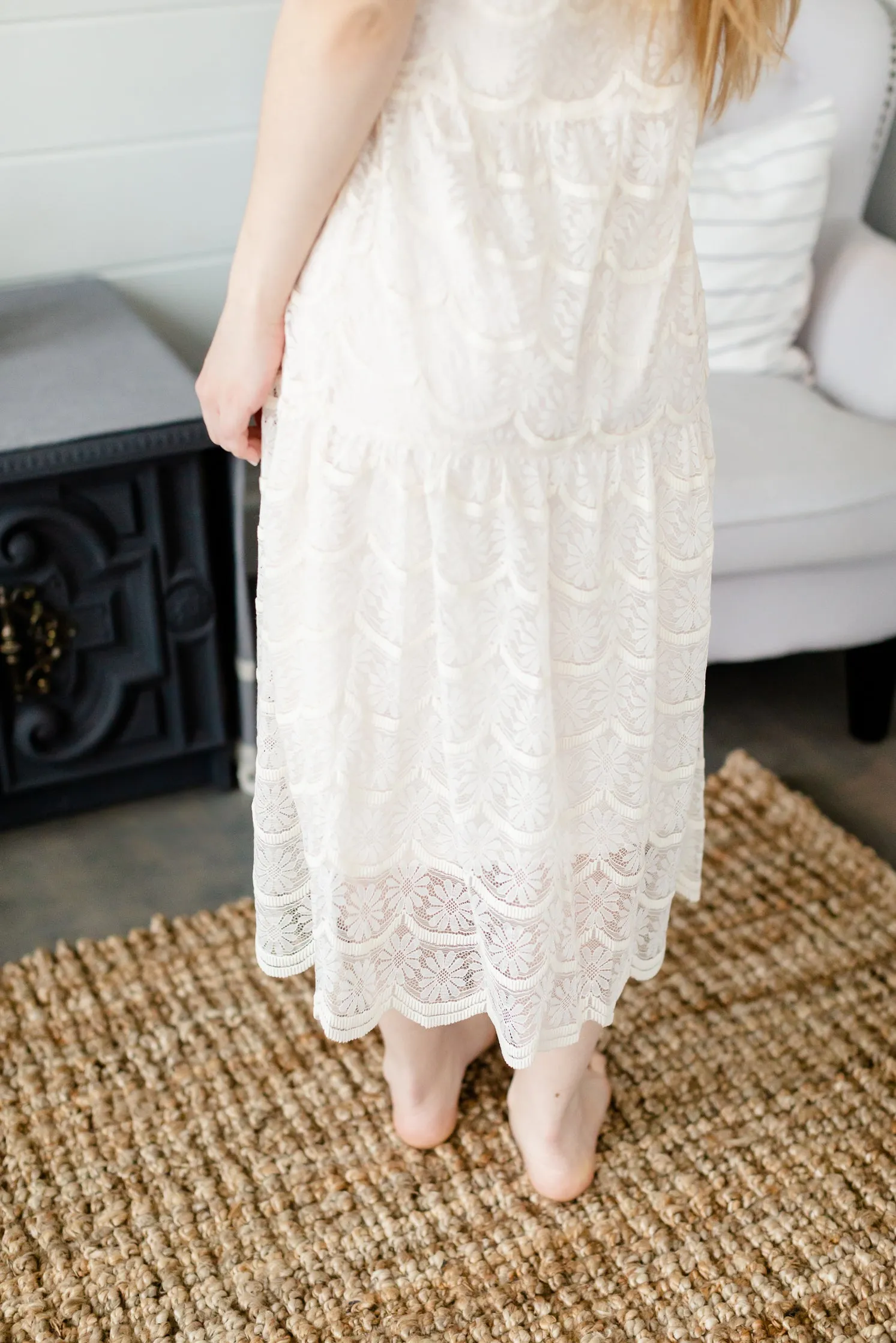 Ivory Lace Overlay Midi Dress - FINAL SALE