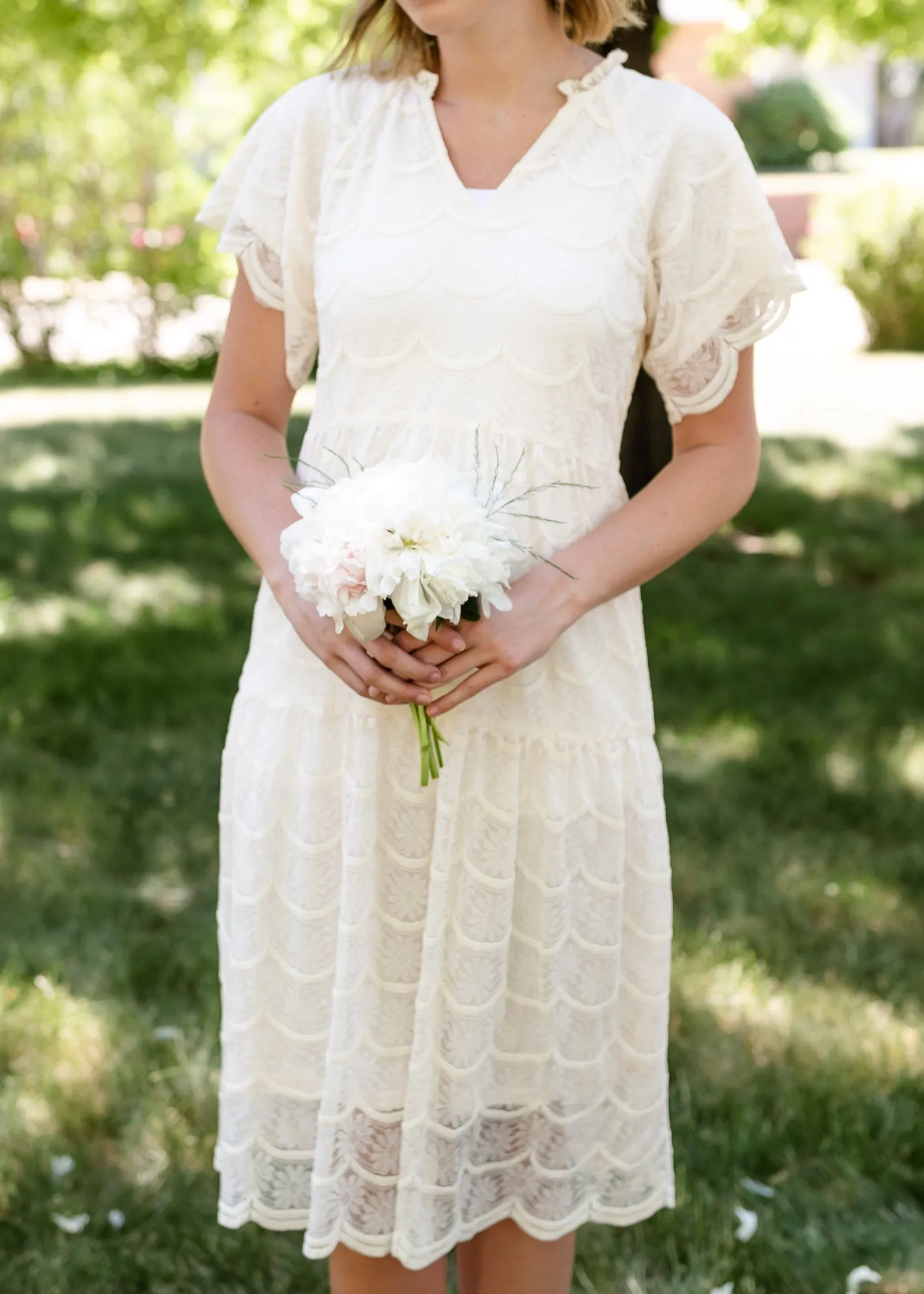 Ivory Lace Overlay Midi Dress - FINAL SALE