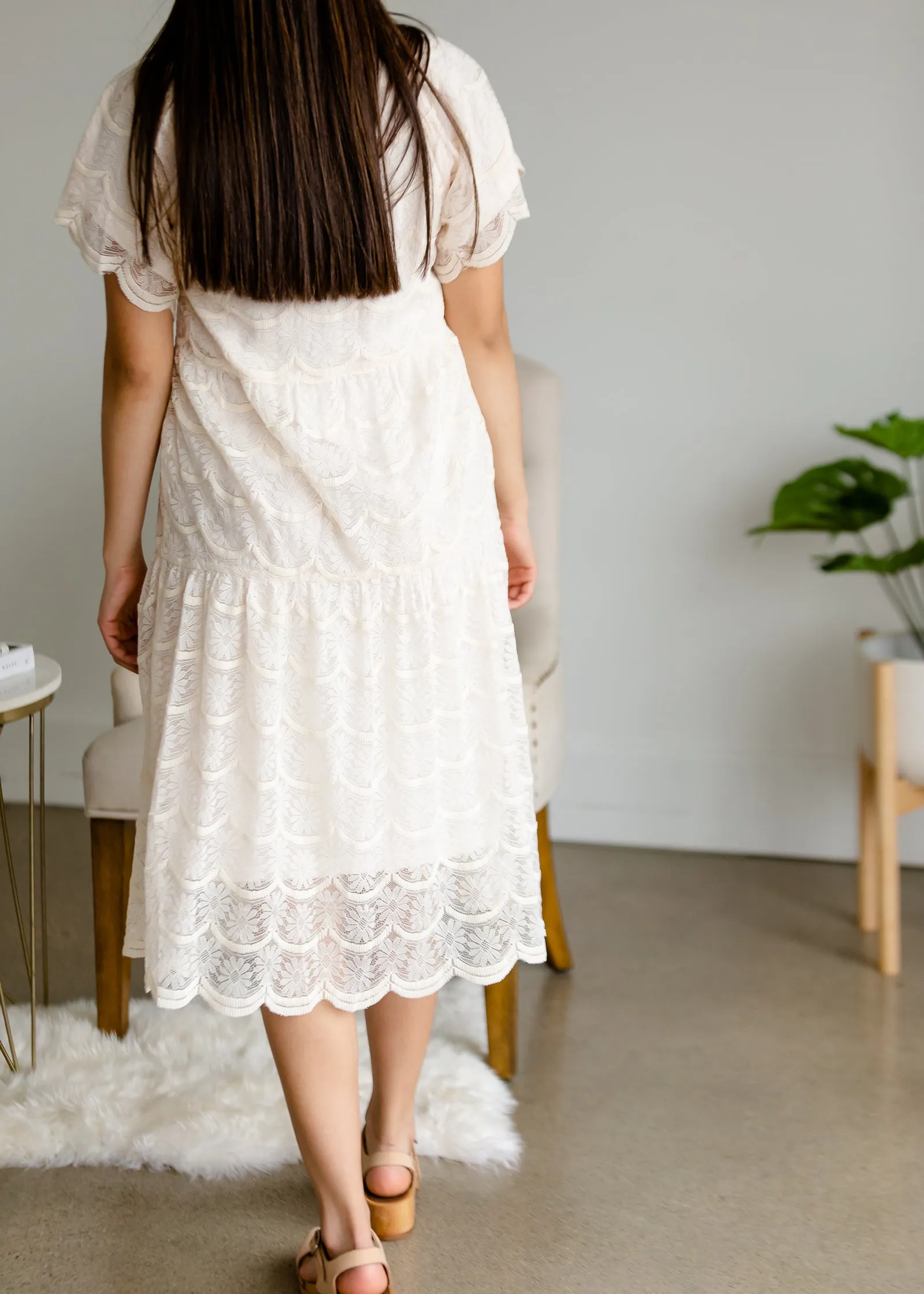 Ivory Lace Overlay Midi Dress - FINAL SALE