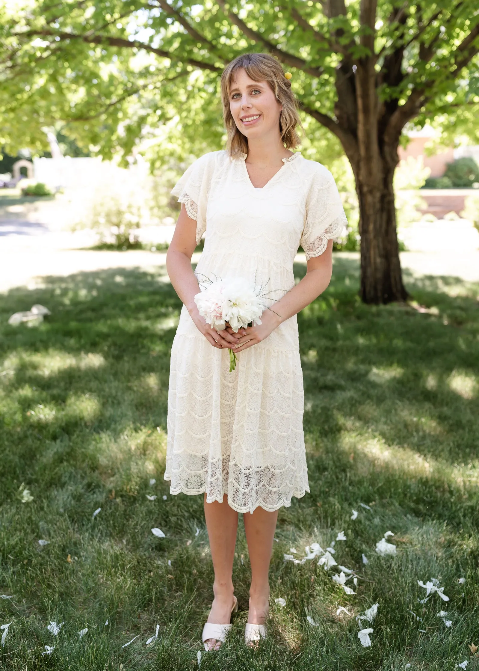 Ivory Lace Overlay Midi Dress - FINAL SALE