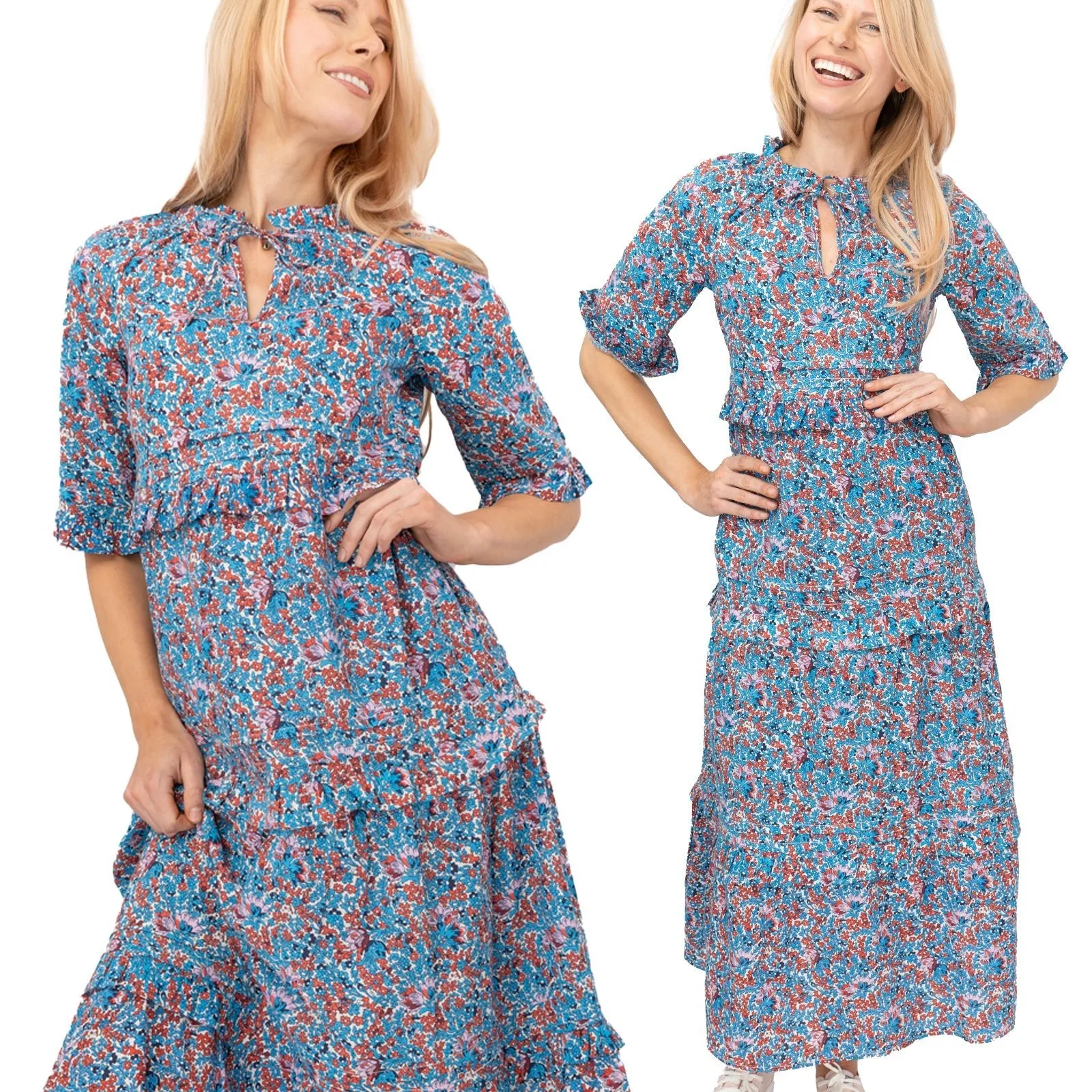 Joules Blue Floral Lia Midi Dress