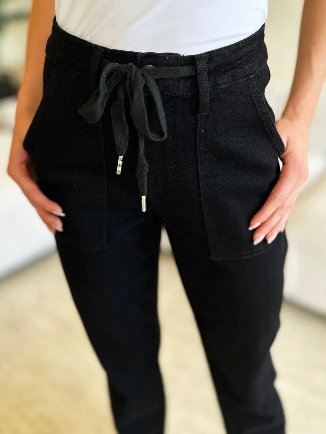 Judy Blue High Waist Double Roll Cuff Jeans in Black