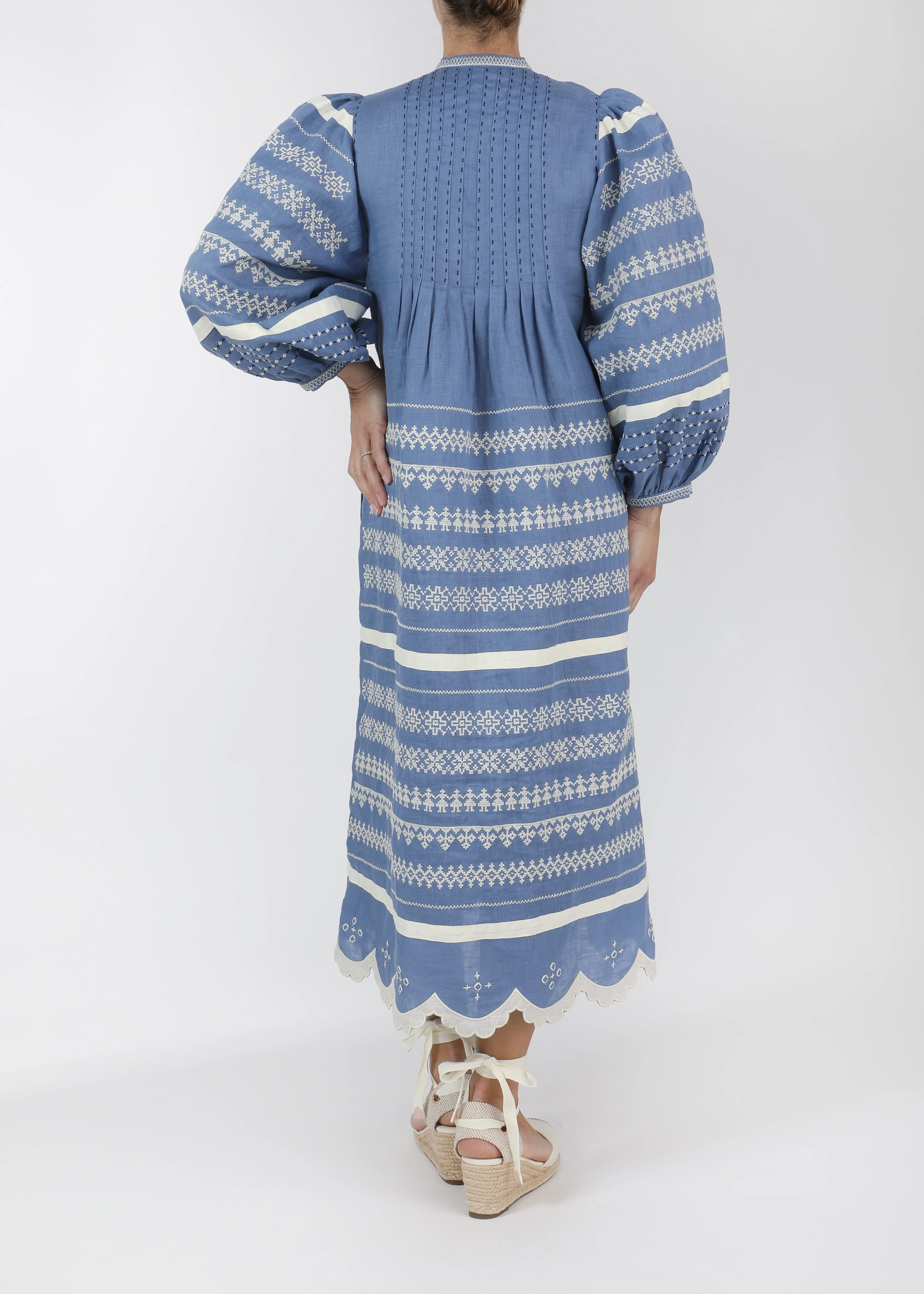 Kateryna Embroidered Ukrainian Dress - French Blue, White