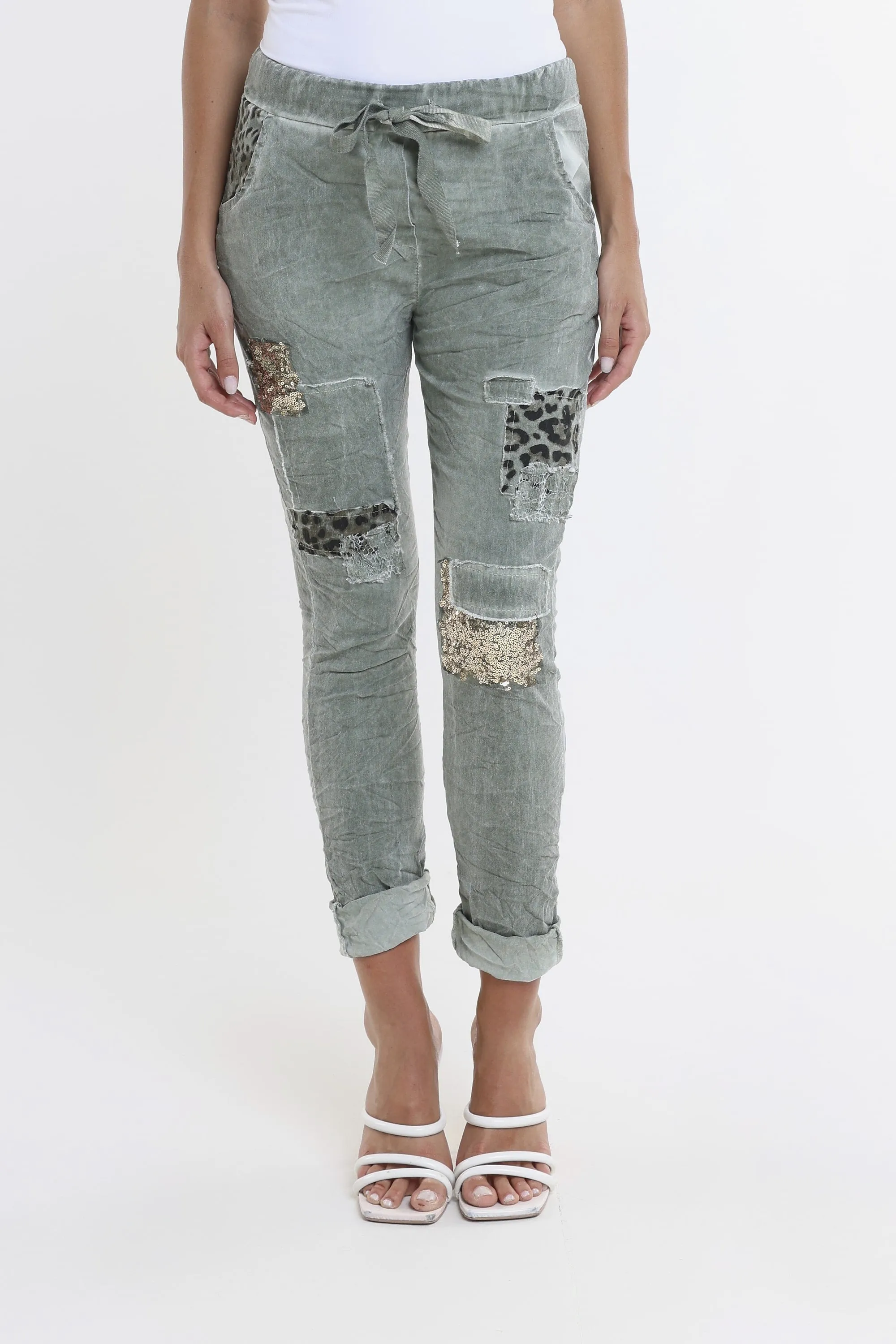 Kelly Leopard Sequin Patch Pant (PL192L)