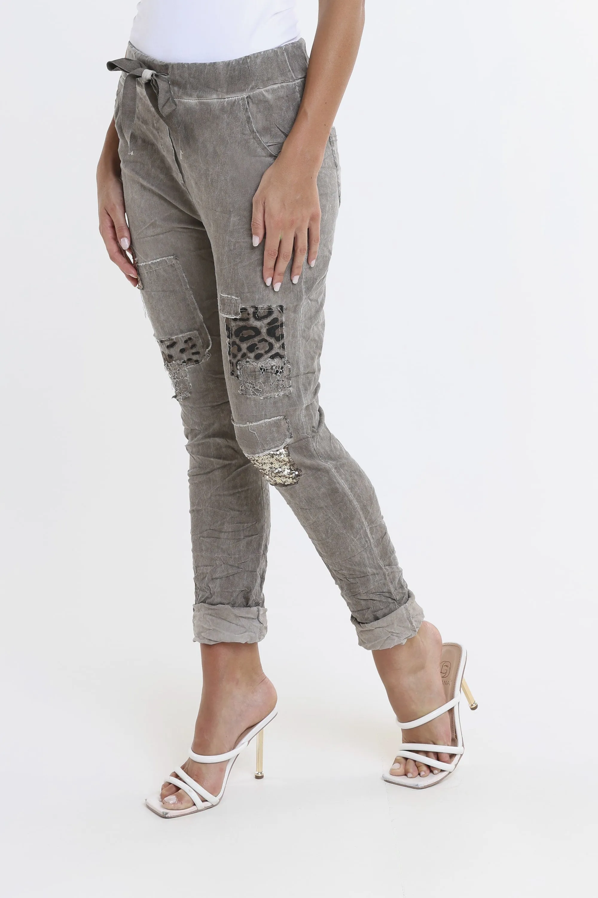 Kelly Leopard Sequin Patch Pant (PL192L)