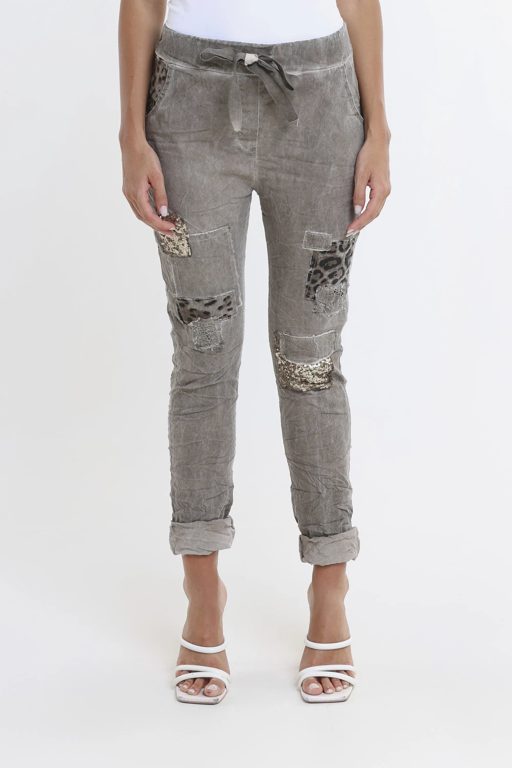 Kelly Leopard Sequin Patch Pant (PL192L)