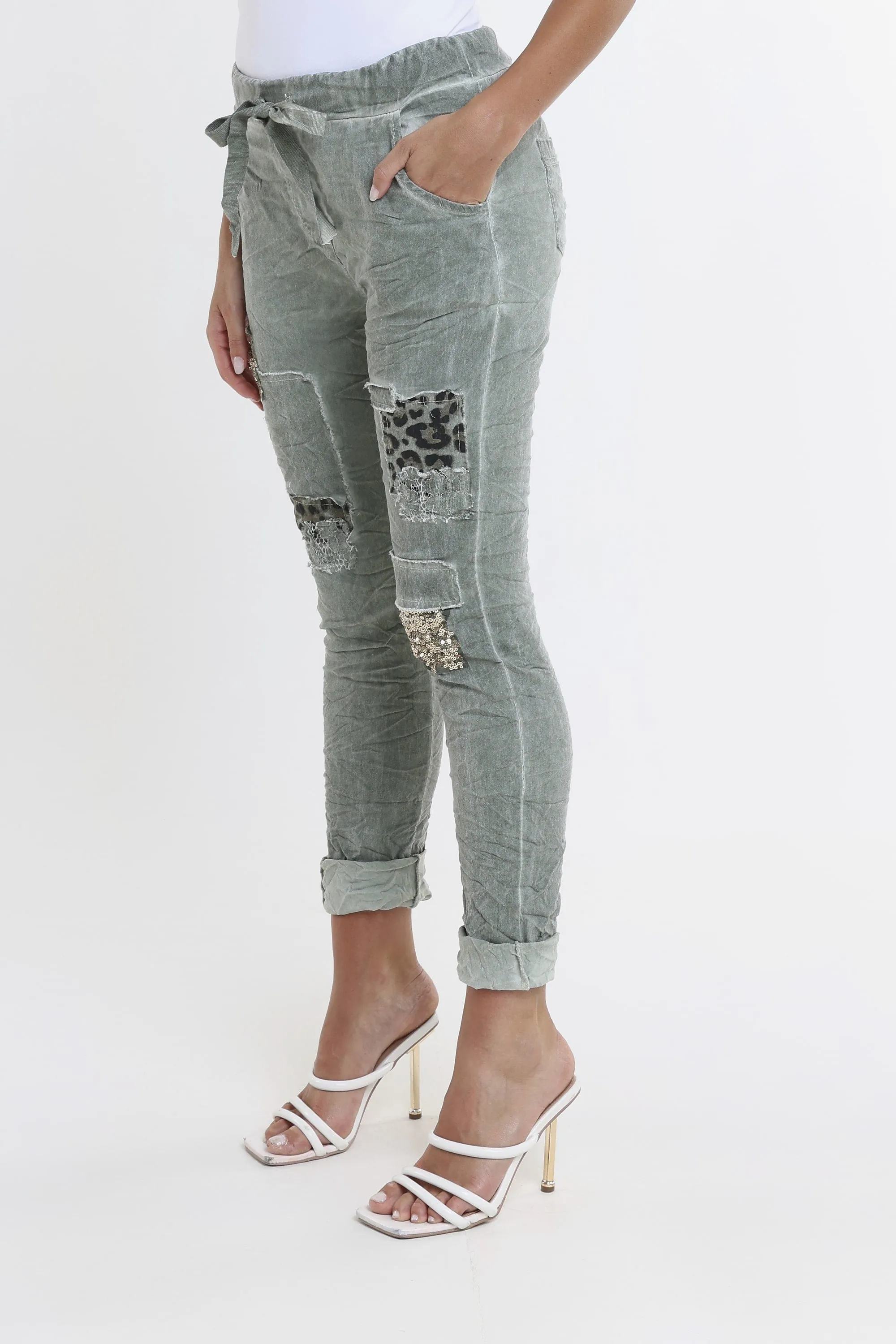 Kelly Leopard Sequin Patch Pant (PL192L)